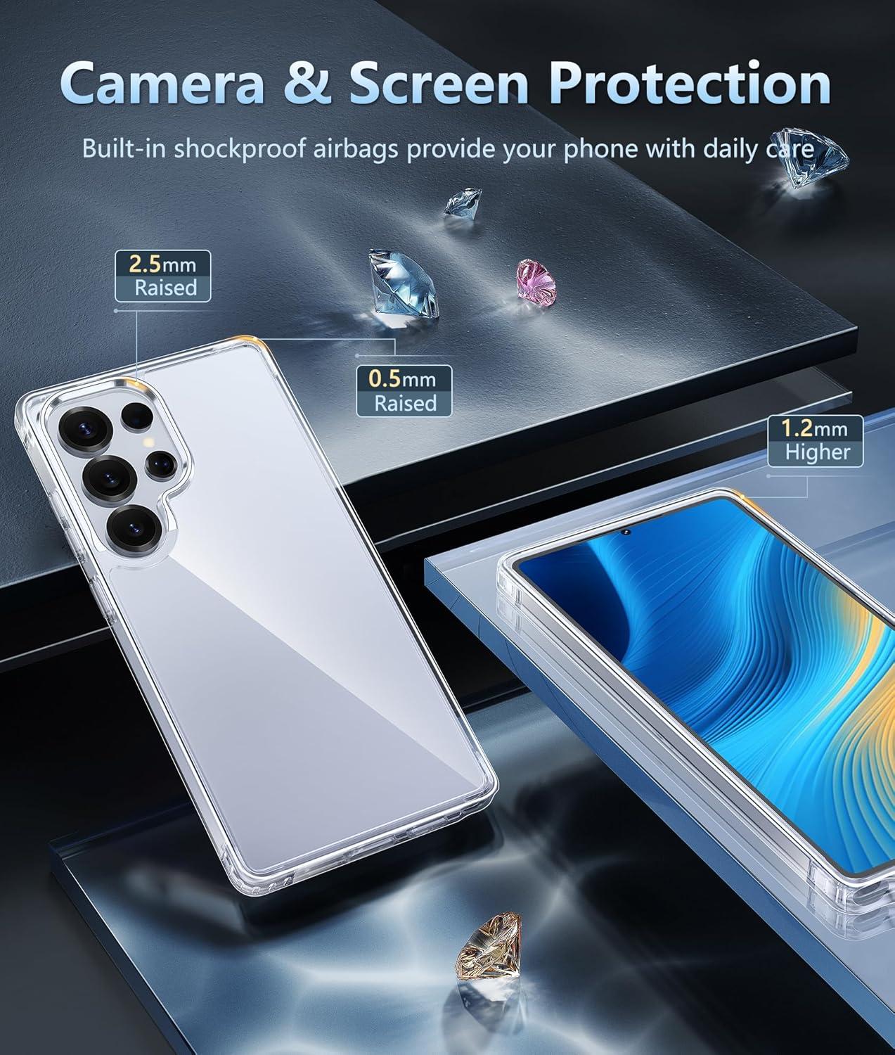 imageFNTCASE for Samsung Galaxy S25 Case for Galaxy S24 Case Military Grade Drop Protection Anti Yellowing Cell Phone Cover Rugged Shockproof Protective Bumper Transparent CasesClearClear