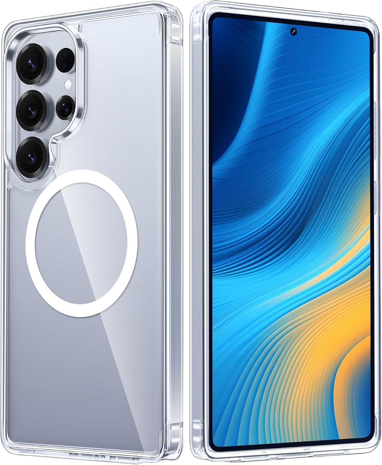 imageFNTCASE for Samsung Galaxy S25 Case for Galaxy S24 Case Military Grade Drop Protection Anti Yellowing Cell Phone Cover Rugged Shockproof Protective Bumper Transparent CasesClearClear Magnetic