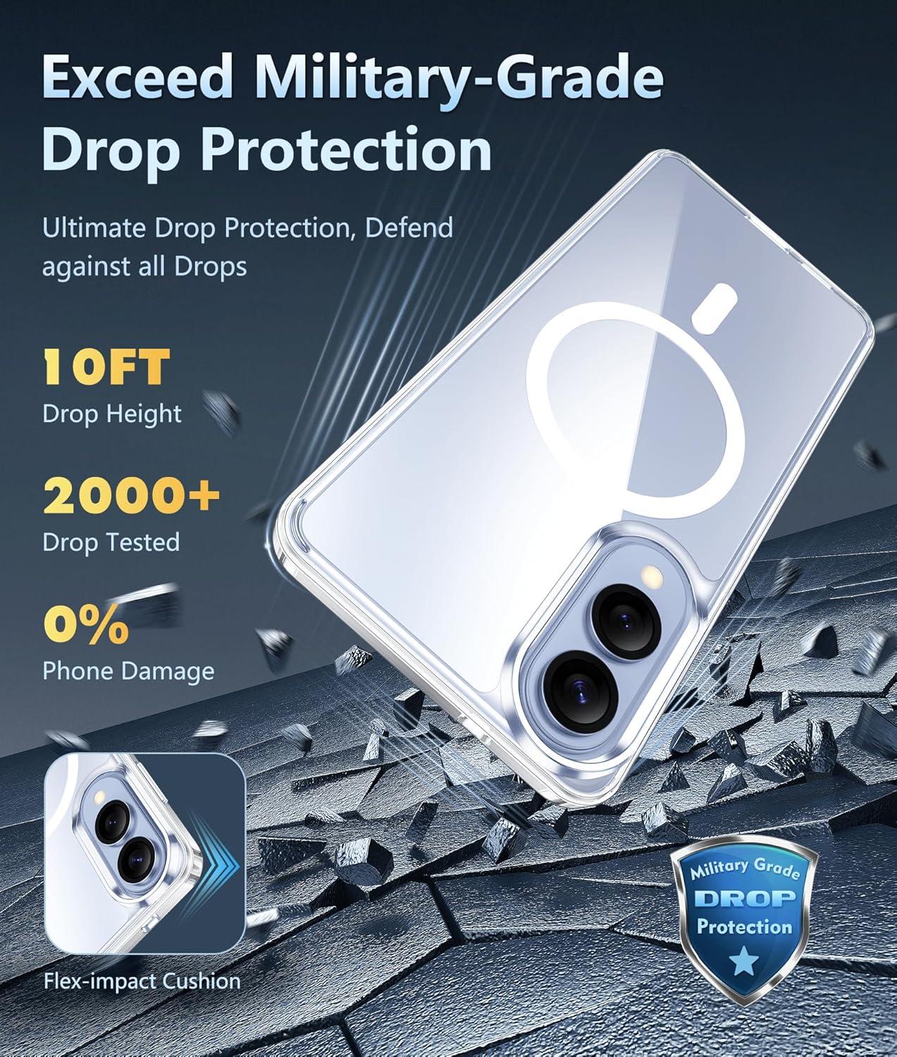 imageFNTCASE for Samsung Galaxy S25 Case for Galaxy S24 Case Military Grade Drop Protection Anti Yellowing Cell Phone Cover Rugged Shockproof Protective Bumper Transparent CasesClearClear Magnetic