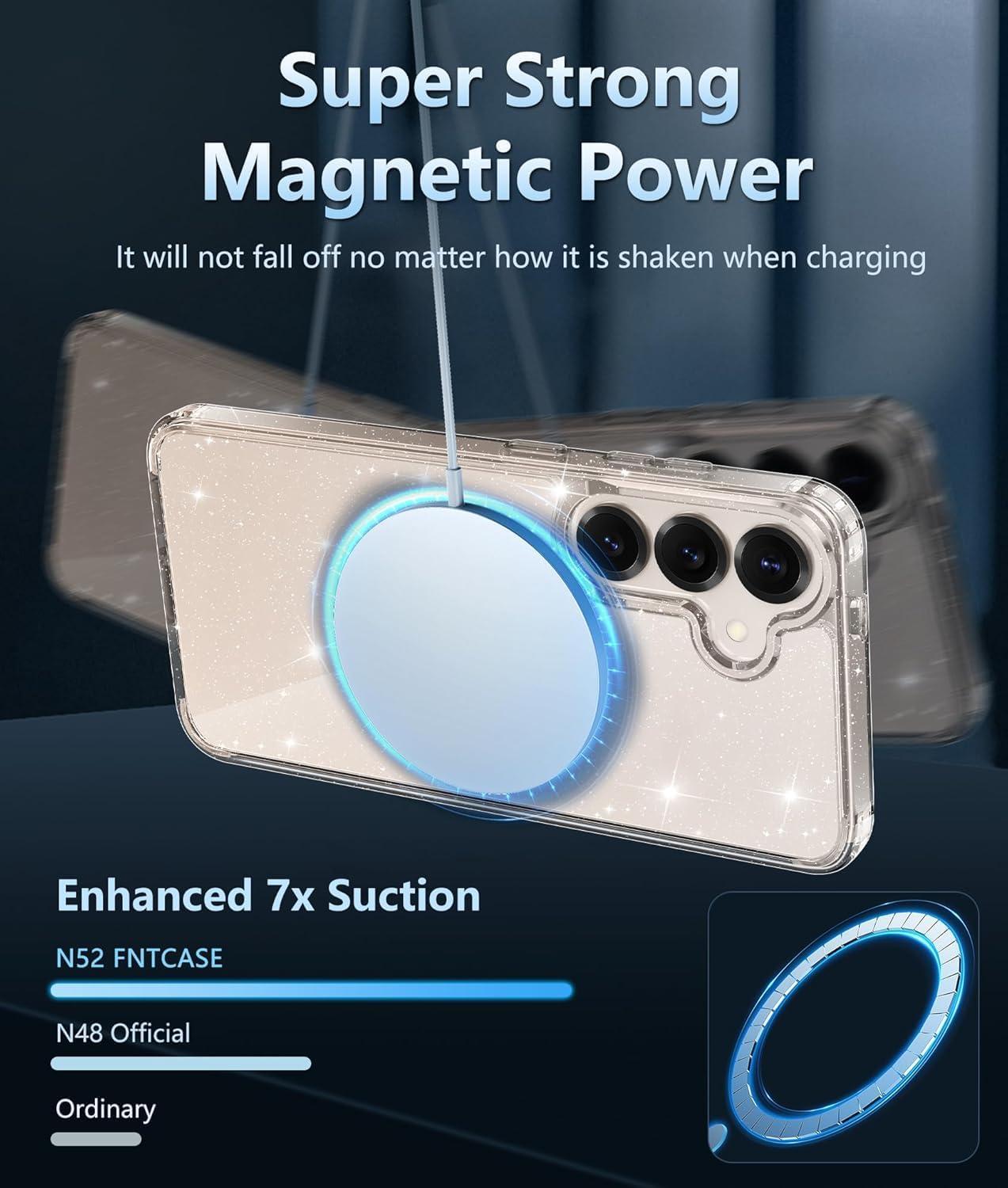 imageFNTCASE for Samsung Galaxy S25 Case for Galaxy S24 Case Military Grade Drop Protection Anti Yellowing Cell Phone Cover Rugged Shockproof Protective Bumper Transparent CasesClearMagnetic Glitter