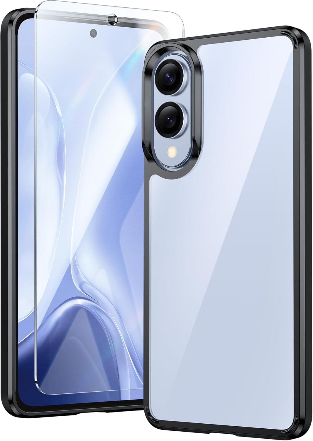 imageFNTCASE for Samsung Galaxy S25 Case for Galaxy S24 Case Military Grade Drop Protection Anti Yellowing Cell Phone Cover Rugged Shockproof Protective Bumper Transparent CasesClearBlack