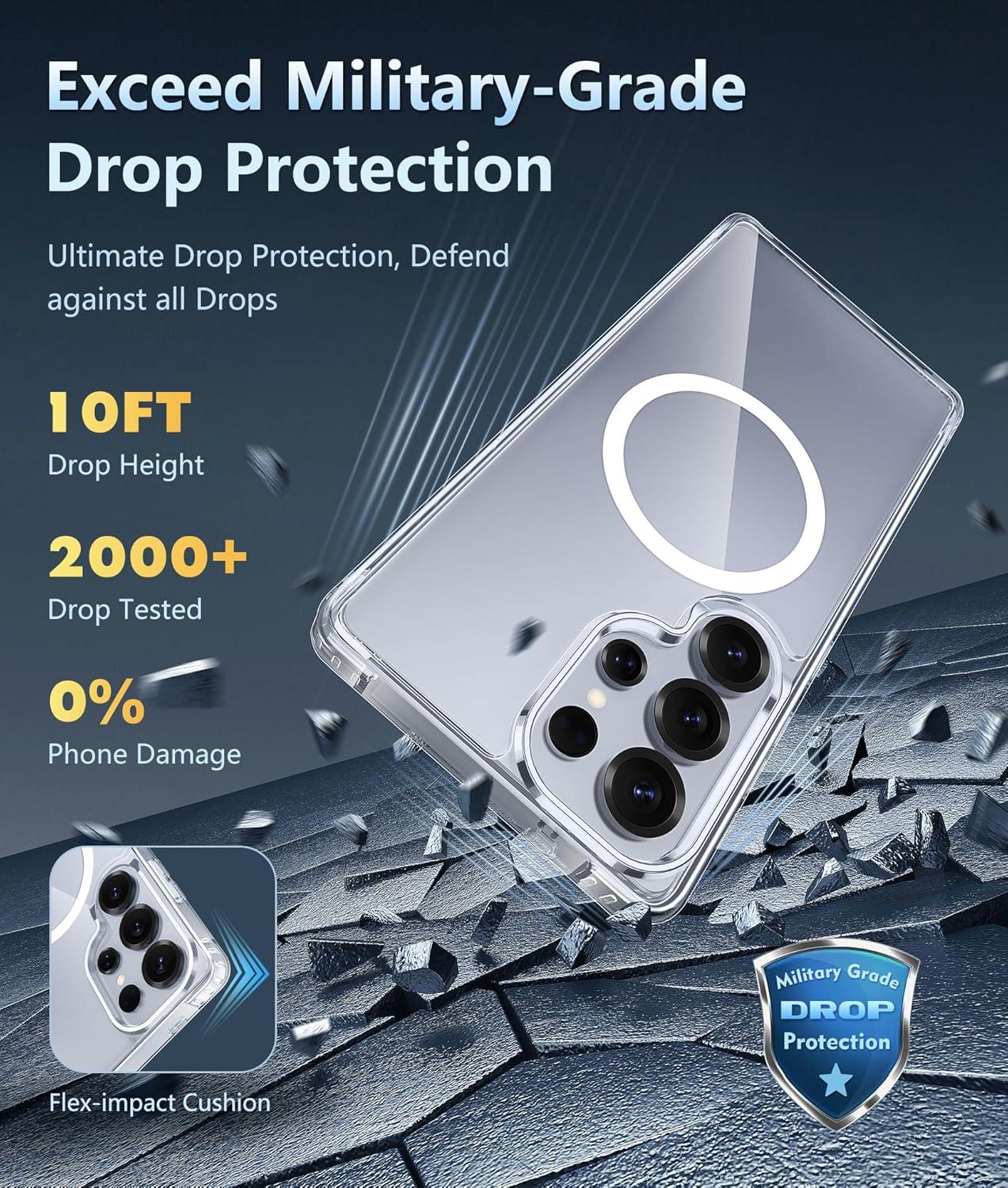 imageFNTCASE for Samsung Galaxy S25 Case for Galaxy S24 Case Military Grade Drop Protection Anti Yellowing Cell Phone Cover Rugged Shockproof Protective Bumper Transparent CasesClearClear Magnetic