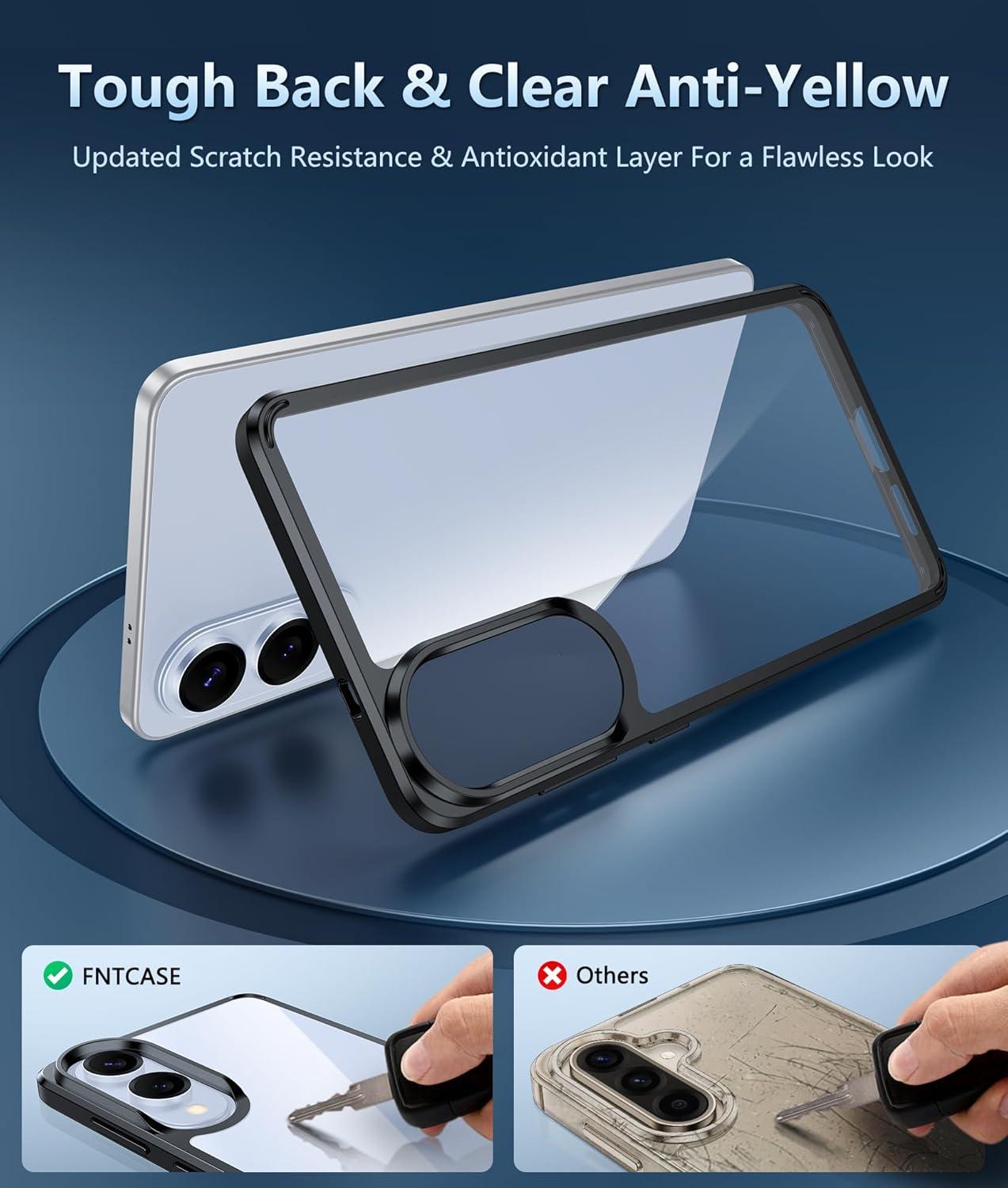 imageFNTCASE for Samsung Galaxy S25 Case for Galaxy S24 Case Military Grade Drop Protection Anti Yellowing Cell Phone Cover Rugged Shockproof Protective Bumper Transparent CasesClearBlack