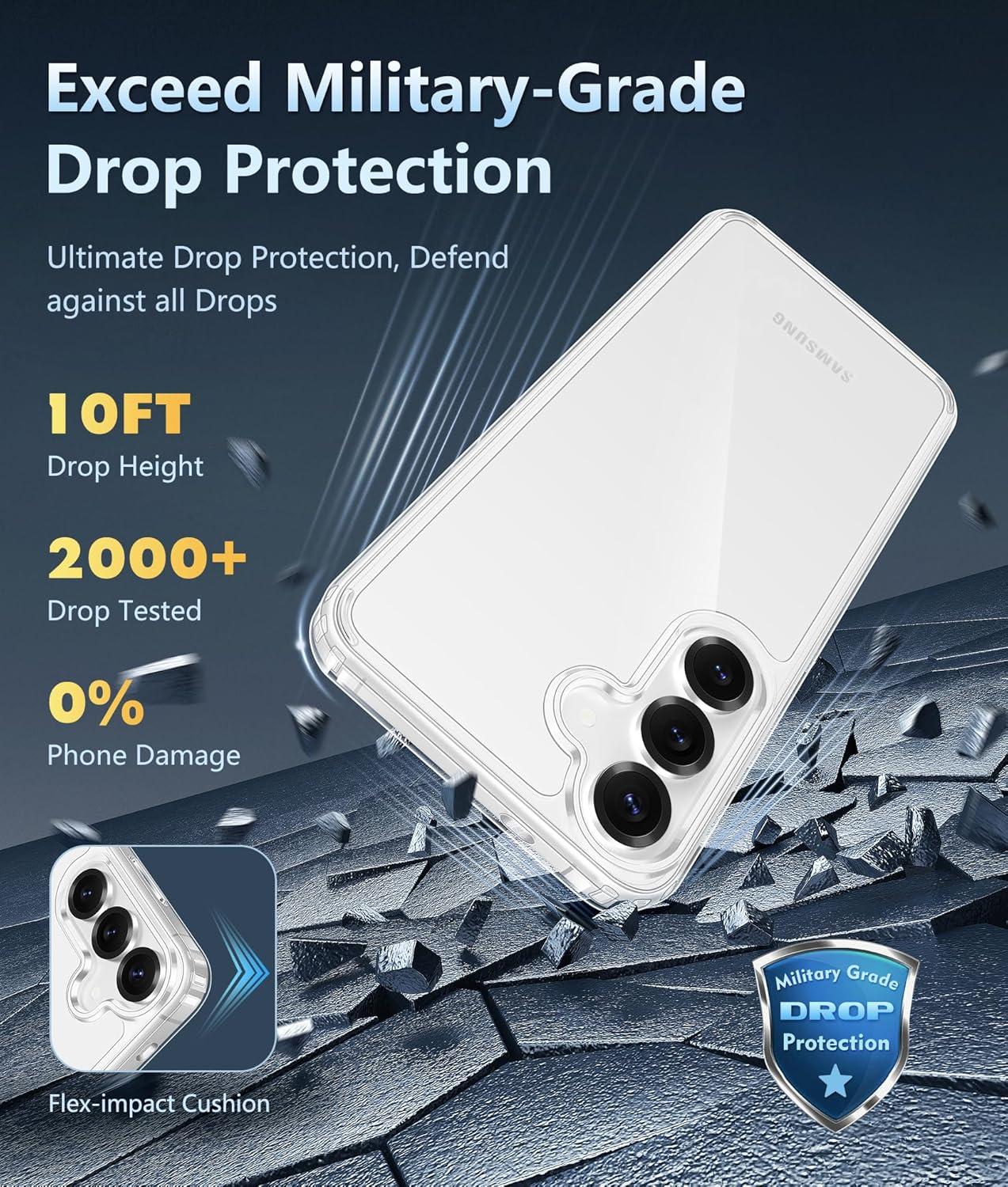 imageFNTCASE for Samsung Galaxy S25 Case for Galaxy S24 Case Military Grade Drop Protection Anti Yellowing Cell Phone Cover Rugged Shockproof Protective Bumper Transparent CasesClearClear