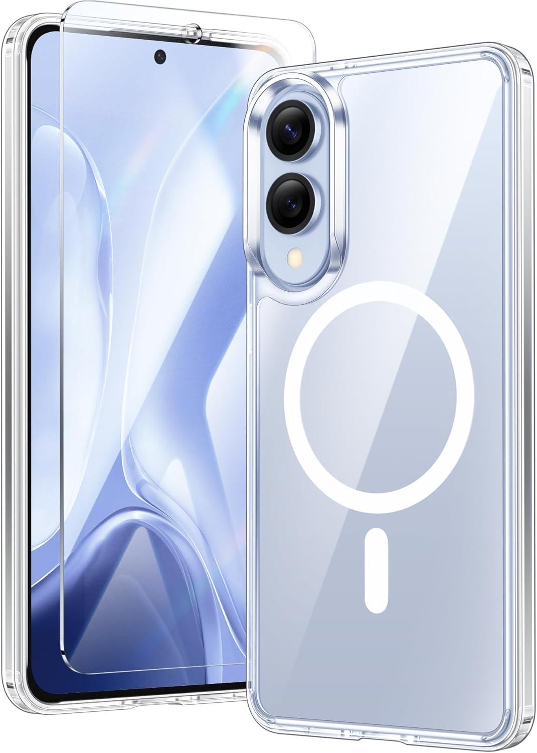 imageFNTCASE for Samsung Galaxy S25 Case for Galaxy S24 Case Military Grade Drop Protection Anti Yellowing Cell Phone Cover Rugged Shockproof Protective Bumper Transparent CasesClearClear Magnetic