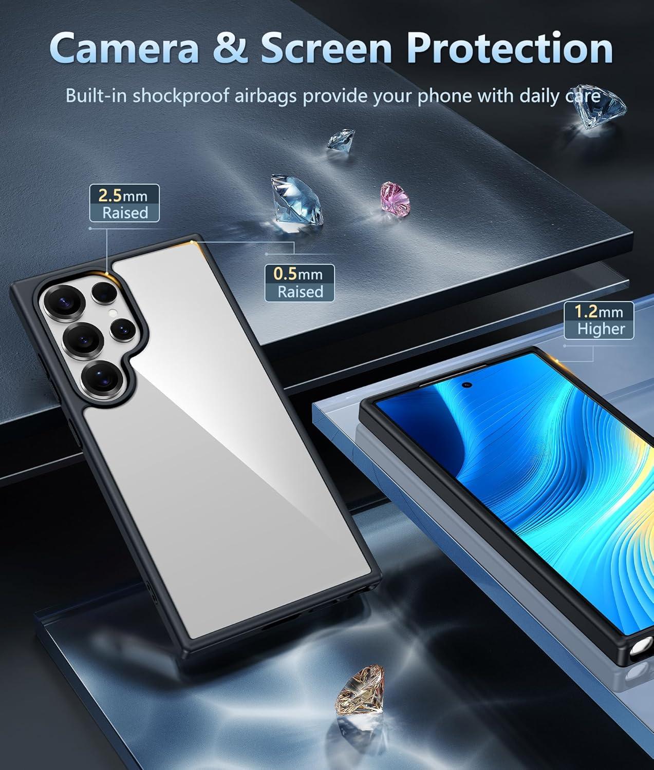 imageFNTCASE for Samsung Galaxy S25 Case for Galaxy S24 Case Military Grade Drop Protection Anti Yellowing Cell Phone Cover Rugged Shockproof Protective Bumper Transparent CasesClearBlack