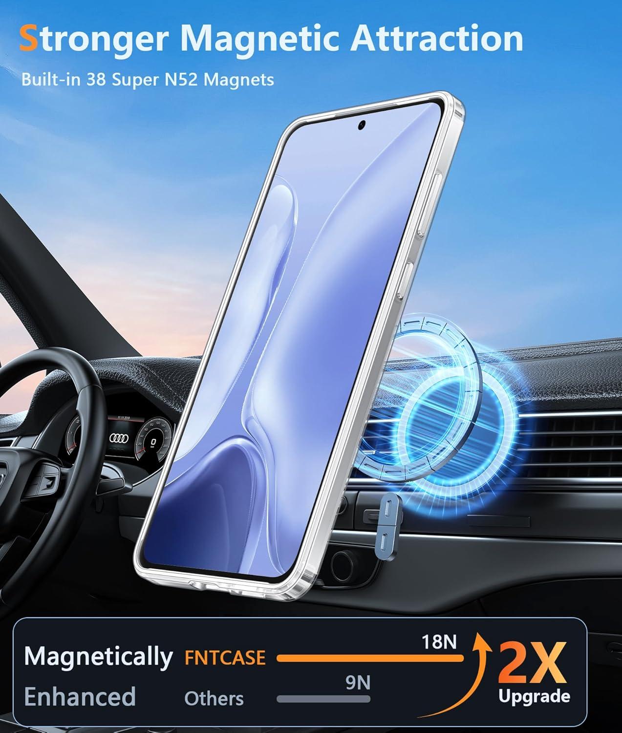 imageFNTCASE for Samsung Galaxy S25 Case for Galaxy S24 Case Military Grade Drop Protection Anti Yellowing Cell Phone Cover Rugged Shockproof Protective Bumper Transparent CasesClearClear Magnetic