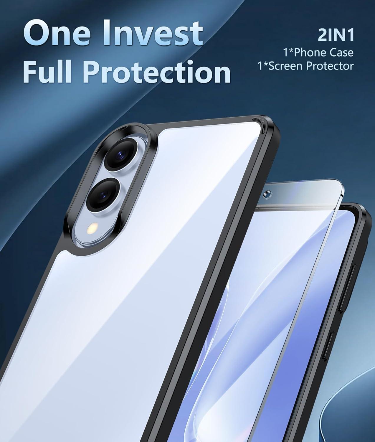 imageFNTCASE for Samsung Galaxy S25 Case for Galaxy S24 Case Military Grade Drop Protection Anti Yellowing Cell Phone Cover Rugged Shockproof Protective Bumper Transparent CasesClearBlack