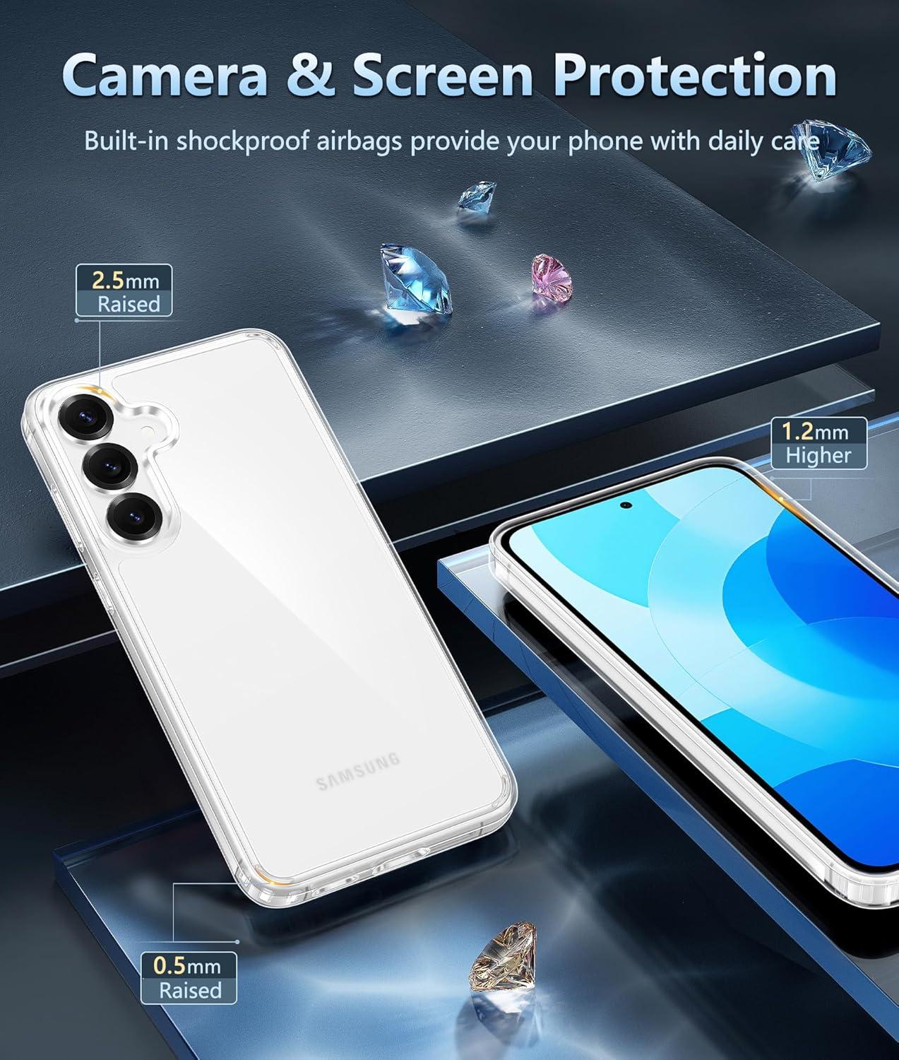 imageFNTCASE for Samsung Galaxy S25 Case for Galaxy S24 Case Military Grade Drop Protection Anti Yellowing Cell Phone Cover Rugged Shockproof Protective Bumper Transparent CasesClearClear