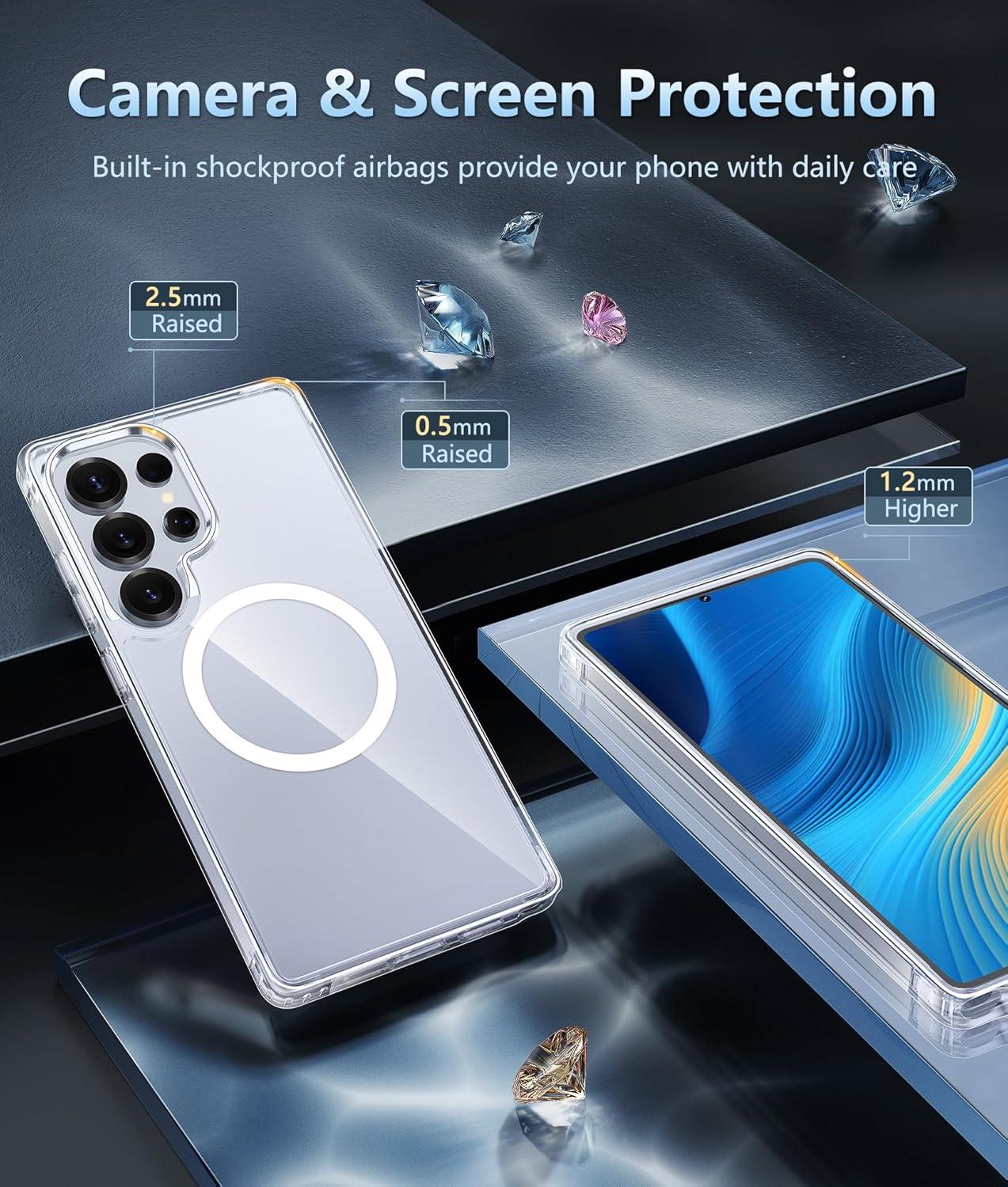 imageFNTCASE for Samsung Galaxy S25 Case for Galaxy S24 Case Military Grade Drop Protection Anti Yellowing Cell Phone Cover Rugged Shockproof Protective Bumper Transparent CasesClearClear Magnetic