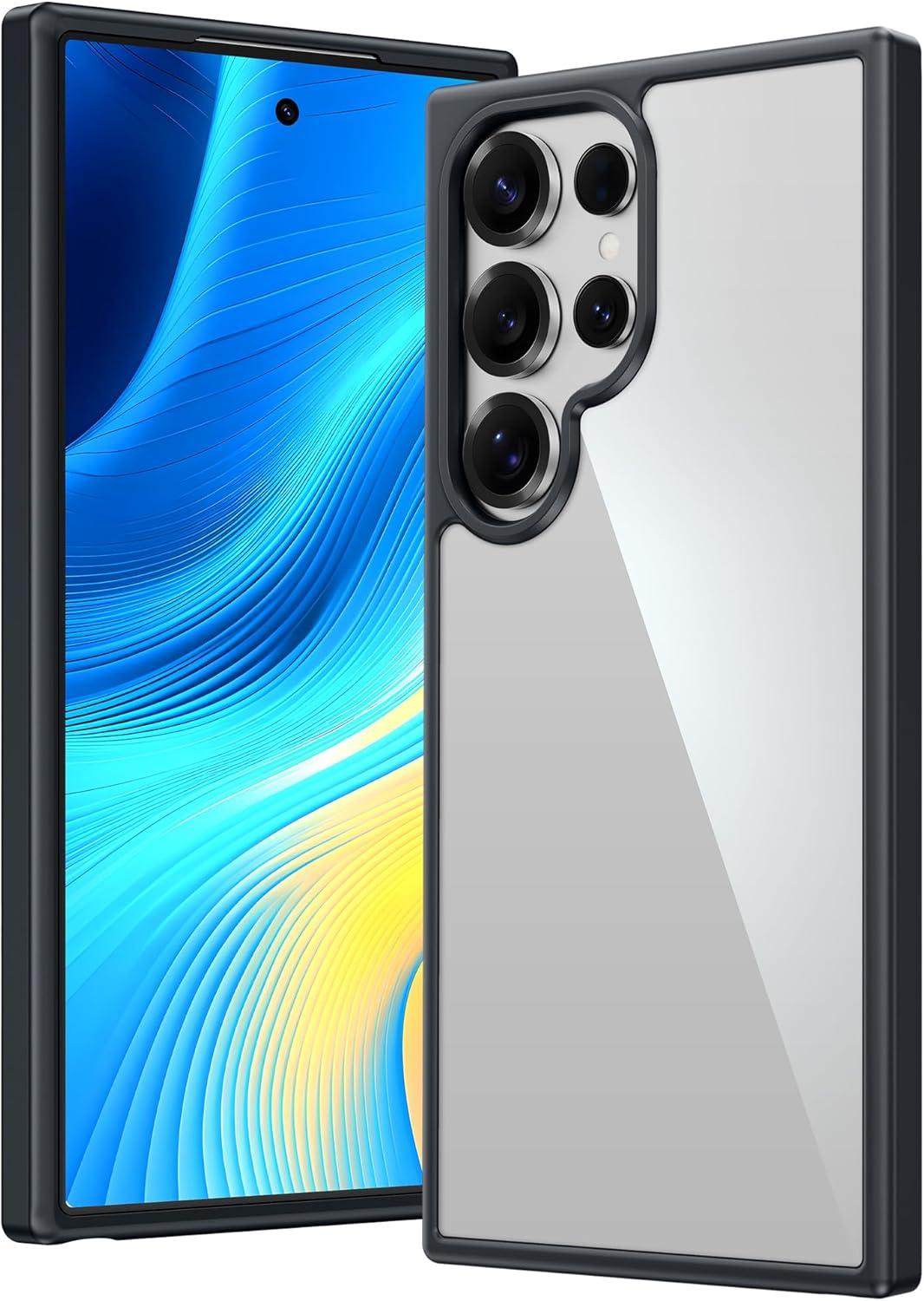 imageFNTCASE for Samsung Galaxy S25 Case for Galaxy S24 Case Military Grade Drop Protection Anti Yellowing Cell Phone Cover Rugged Shockproof Protective Bumper Transparent CasesClearBlack