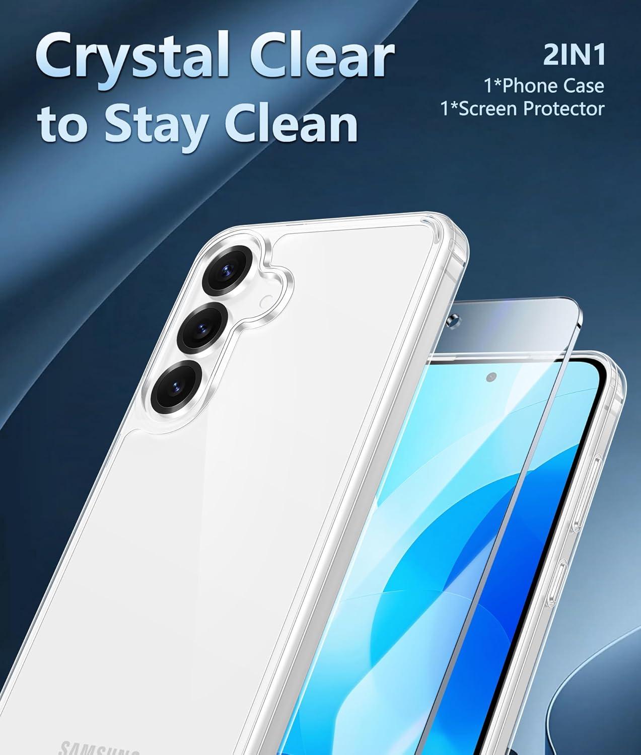 imageFNTCASE for Samsung Galaxy S25 Case for Galaxy S24 Case Military Grade Drop Protection Anti Yellowing Cell Phone Cover Rugged Shockproof Protective Bumper Transparent CasesClearClear