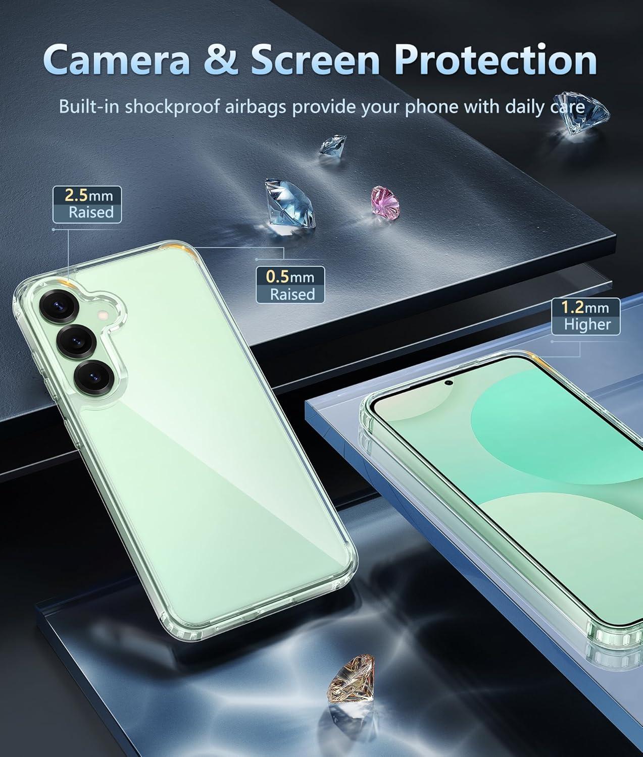 imageFNTCASE for Samsung Galaxy S25 Case for Galaxy S24 Case Military Grade Drop Protection Anti Yellowing Cell Phone Cover Rugged Shockproof Protective Bumper Transparent CasesClearClear