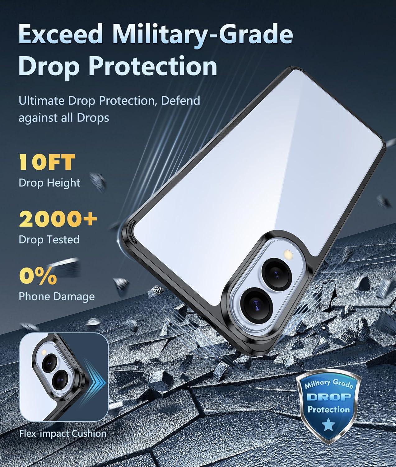 imageFNTCASE for Samsung Galaxy S25 Case for Galaxy S24 Case Military Grade Drop Protection Anti Yellowing Cell Phone Cover Rugged Shockproof Protective Bumper Transparent CasesClearBlack