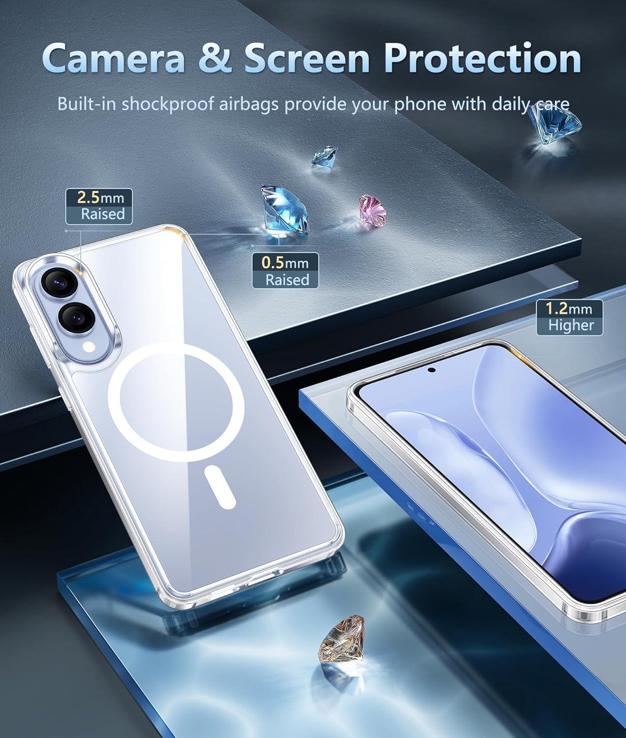 imageFNTCASE for Samsung Galaxy S25 Case for Galaxy S24 Case Military Grade Drop Protection Anti Yellowing Cell Phone Cover Rugged Shockproof Protective Bumper Transparent CasesClearClear Magnetic