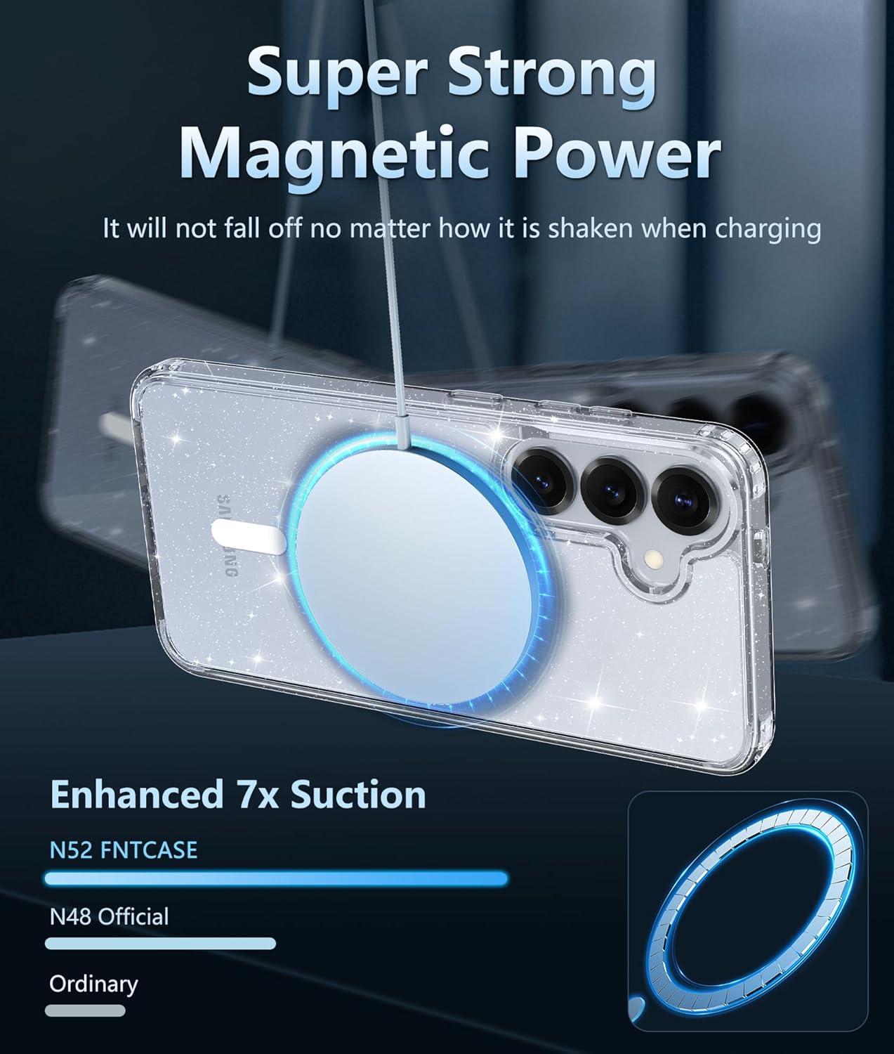 imageFNTCASE for Samsung Galaxy S25 Case for Galaxy S24 Case Military Grade Drop Protection Anti Yellowing Cell Phone Cover Rugged Shockproof Protective Bumper Transparent CasesClearMagnetic Glitter