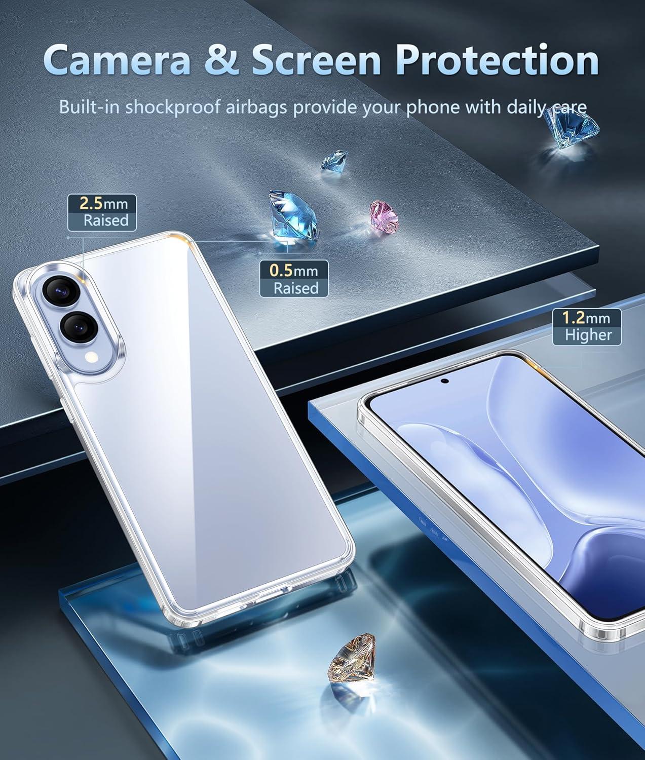 imageFNTCASE for Samsung Galaxy S25 Case for Galaxy S24 Case Military Grade Drop Protection Anti Yellowing Cell Phone Cover Rugged Shockproof Protective Bumper Transparent CasesClearClear