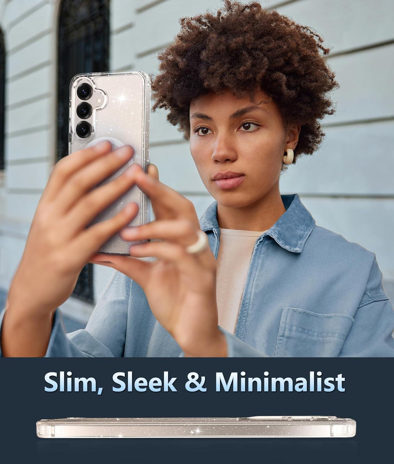 imageFNTCASE for Samsung Galaxy S25 Case for Galaxy S24 Case Military Grade Drop Protection Anti Yellowing Cell Phone Cover Rugged Shockproof Protective Bumper Transparent CasesClearMagnetic Glitter