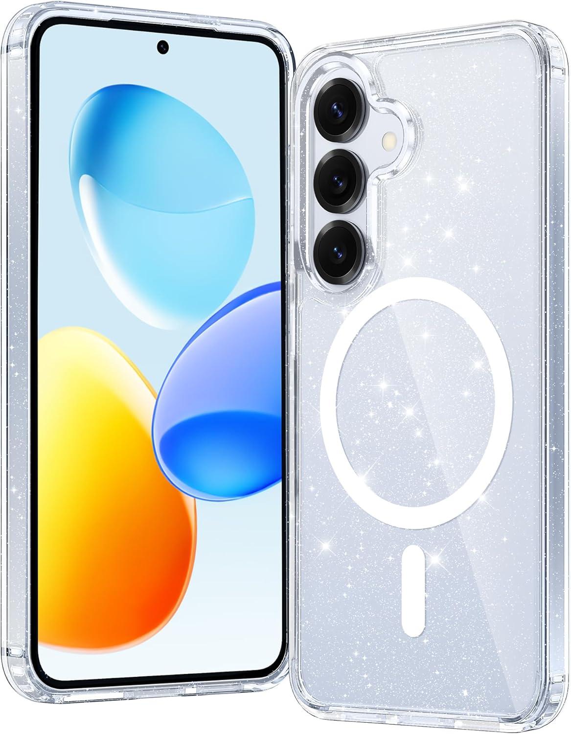 imageFNTCASE for Samsung Galaxy S25 Case for Galaxy S24 Case Military Grade Drop Protection Anti Yellowing Cell Phone Cover Rugged Shockproof Protective Bumper Transparent CasesClearMagnetic Glitter