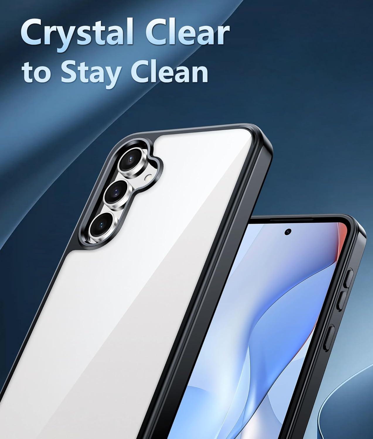 imageFNTCASE for Samsung Galaxy S25 Case for Galaxy S24 Case Military Grade Drop Protection Anti Yellowing Cell Phone Cover Rugged Shockproof Protective Bumper Transparent CasesClearBlack