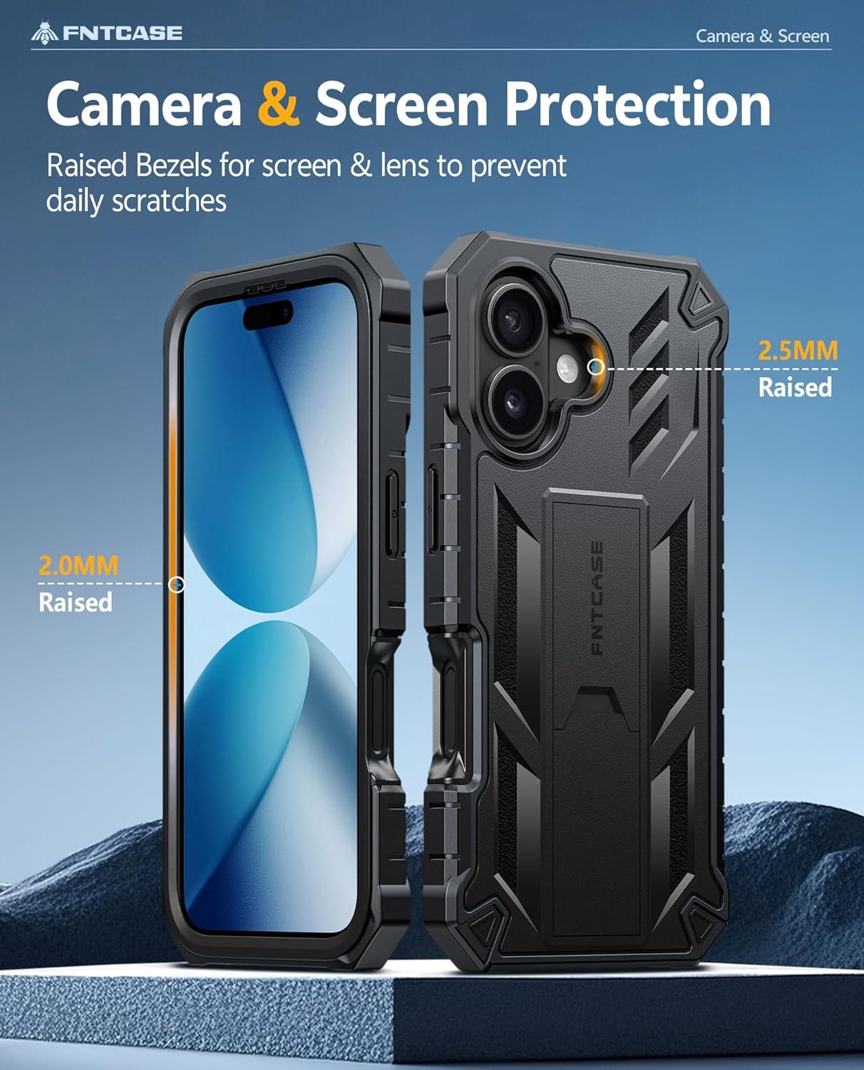 imageFNTCASE for iPhone 16e 2025 Case for iPhone 16E Military Grade Rugged Phone Cover with Kickstand ampamp Holster Shockproof TPU Protection Bumper Matte Textured Design Heavy Duty Protector BlackBlack