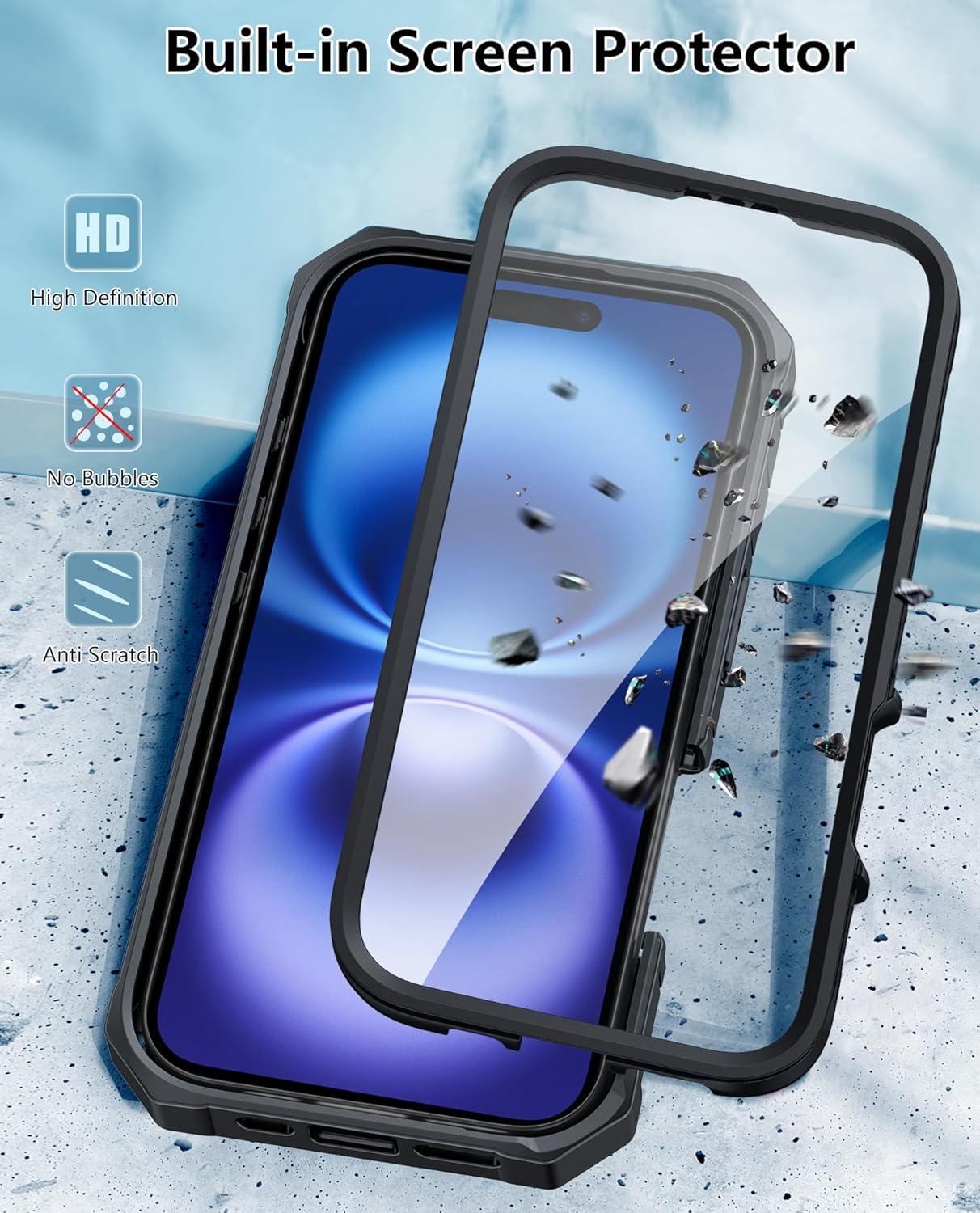 imageFNTCASE for iPhone 16e 2025 Case for iPhone 16E Military Grade Rugged Phone Cover with Kickstand ampamp Holster Shockproof TPU Protection Bumper Matte Textured Design Heavy Duty Protector BlackBlack