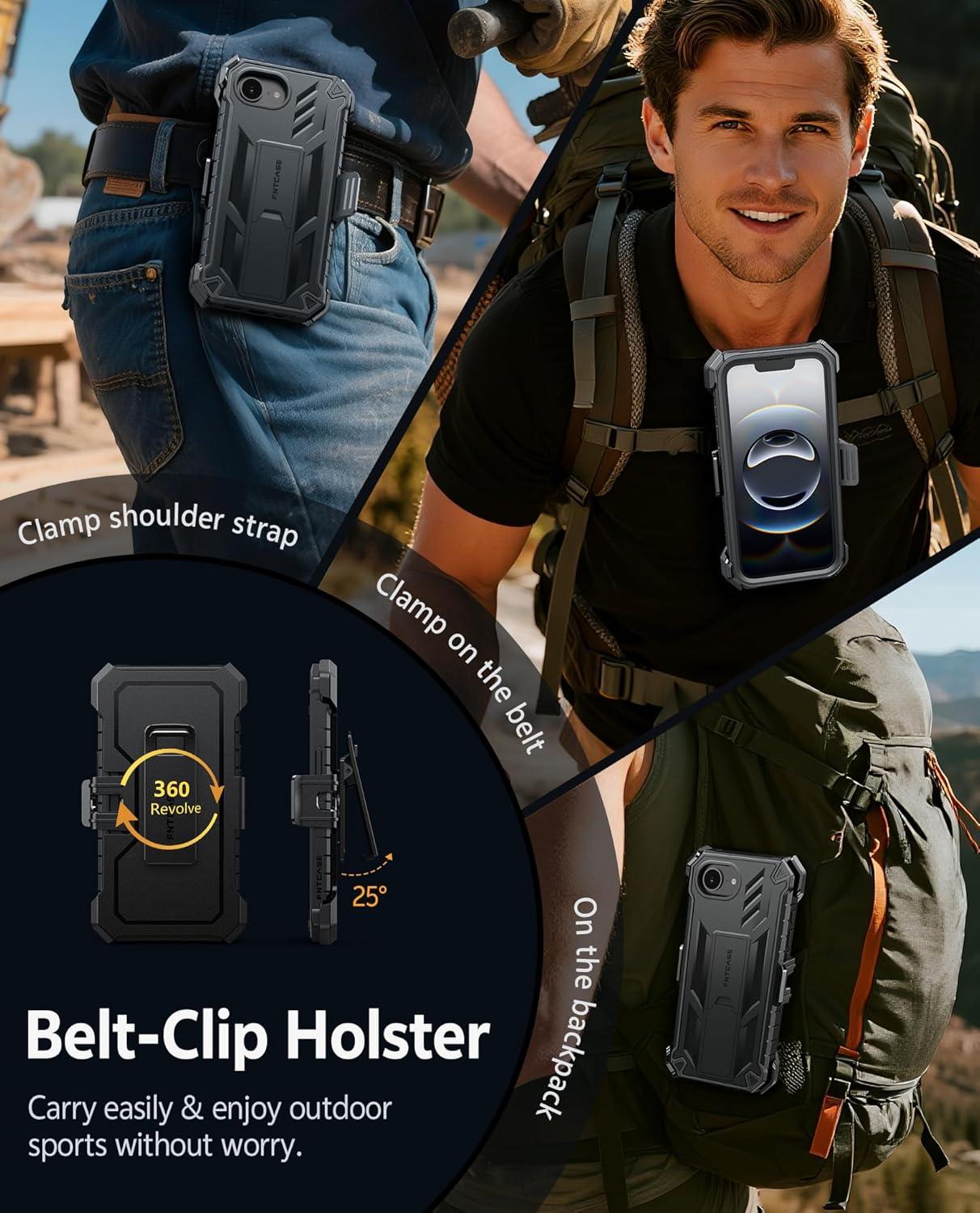 imageFNTCASE for iPhone 16e 2025 Case for iPhone 16E Military Grade Rugged Phone Cover with Kickstand ampamp Holster Shockproof TPU Protection Bumper Matte Textured Design Heavy Duty Protector BlackBlack