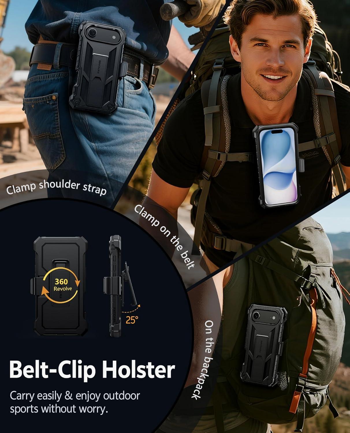 imageFNTCASE for iPhone 16e 2025 Case for iPhone 16E Military Grade Rugged Phone Cover with Kickstand ampamp Holster Shockproof TPU Protection Bumper Matte Textured Design Heavy Duty Protector BlackBlack