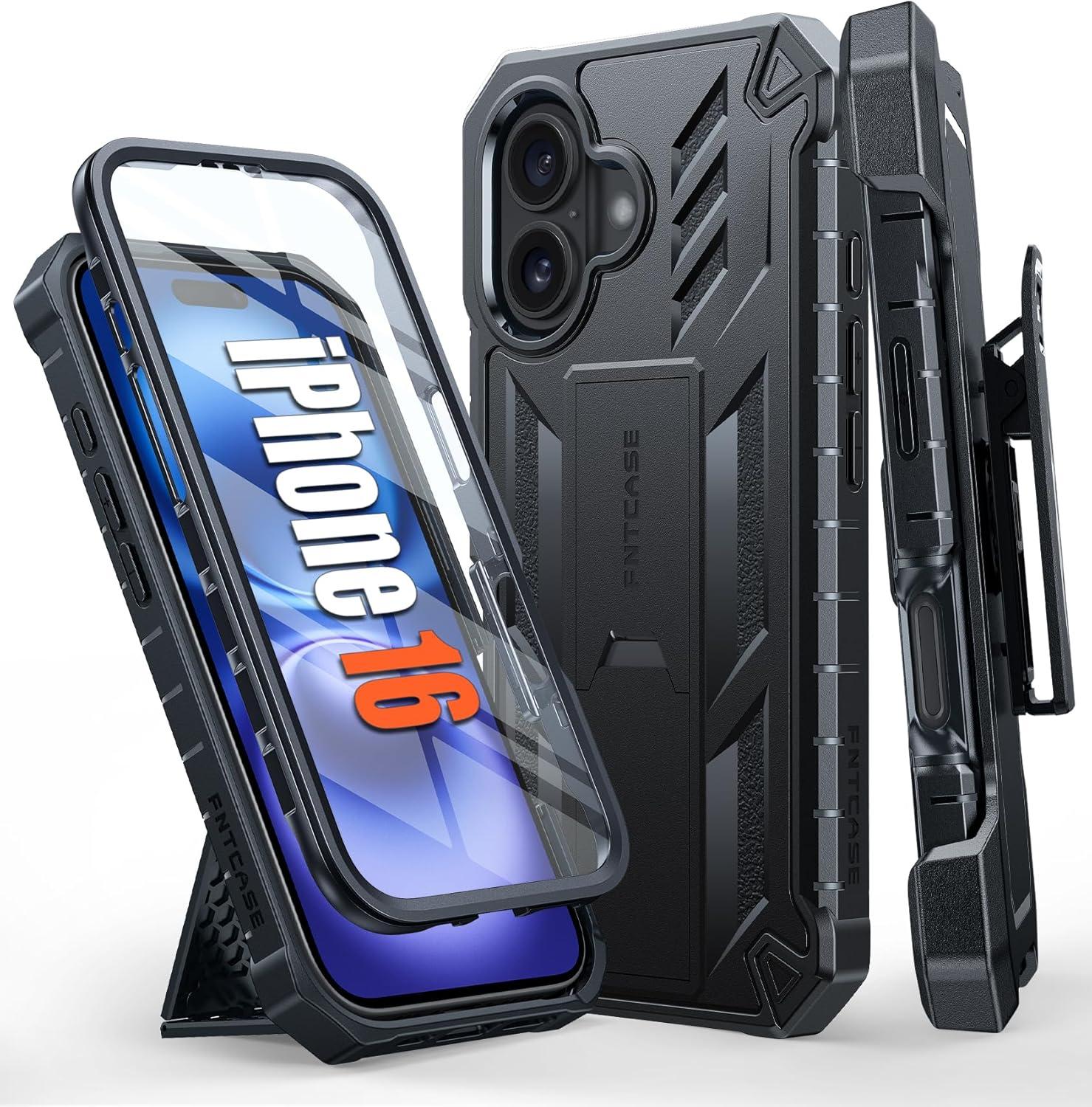 imageFNTCASE for iPhone 16e 2025 Case for iPhone 16E Military Grade Rugged Phone Cover with Kickstand ampamp Holster Shockproof TPU Protection Bumper Matte Textured Design Heavy Duty Protector BlackBlack