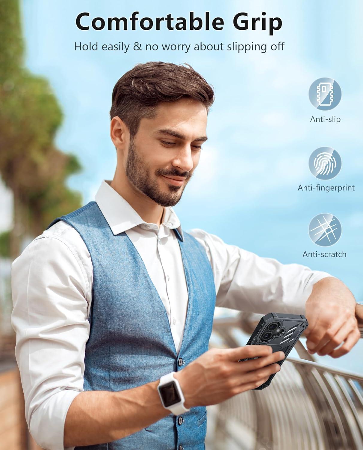 imageFNTCASE for iPhone 16e 2025 Case for iPhone 16E Military Grade Rugged Phone Cover with Kickstand ampamp Holster Shockproof TPU Protection Bumper Matte Textured Design Heavy Duty Protector BlackBlack