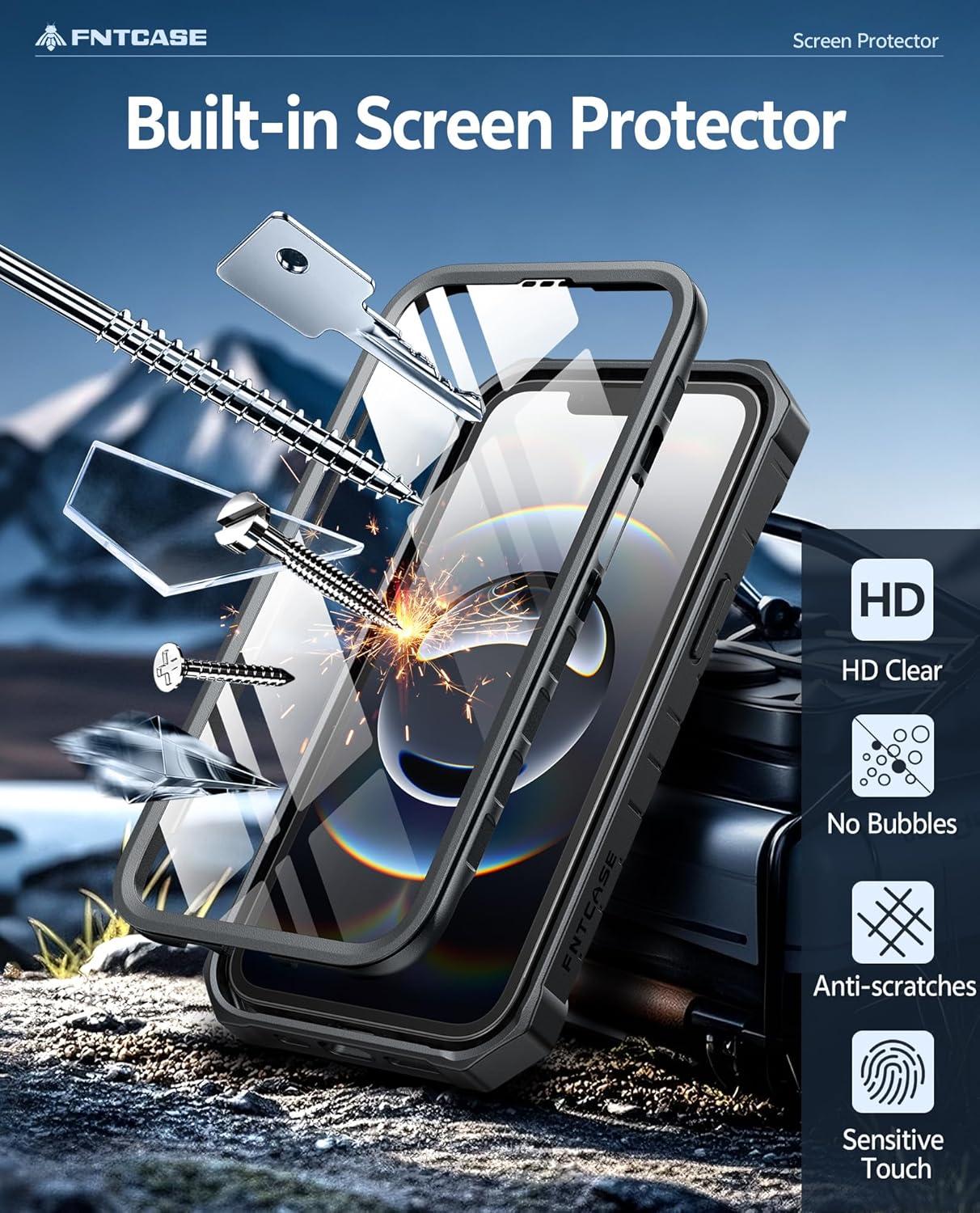 imageFNTCASE for iPhone 16e 2025 Case for iPhone 16E Military Grade Rugged Phone Cover with Kickstand ampamp Holster Shockproof TPU Protection Bumper Matte Textured Design Heavy Duty Protector BlackBlack