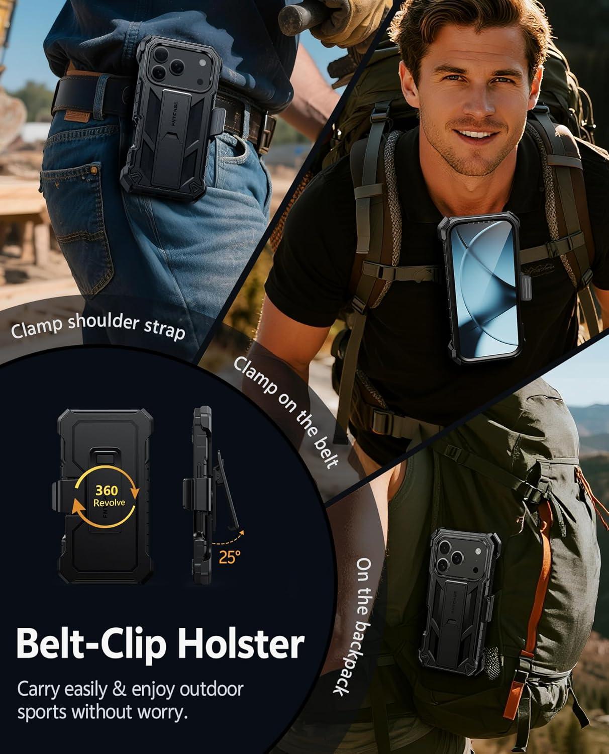 imageFNTCASE for iPhone 16e 2025 Case for iPhone 16E Military Grade Rugged Phone Cover with Kickstand ampamp Holster Shockproof TPU Protection Bumper Matte Textured Design Heavy Duty Protector BlackBlack