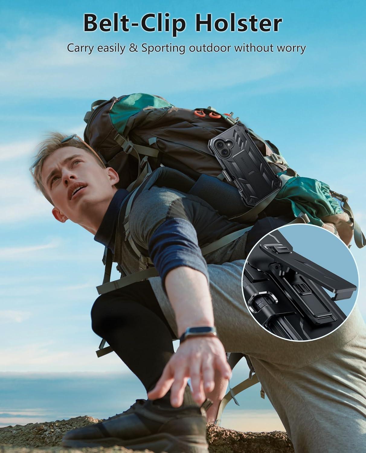 imageFNTCASE for iPhone 16e 2025 Case for iPhone 16E Military Grade Rugged Phone Cover with Kickstand ampamp Holster Shockproof TPU Protection Bumper Matte Textured Design Heavy Duty Protector BlackBlack