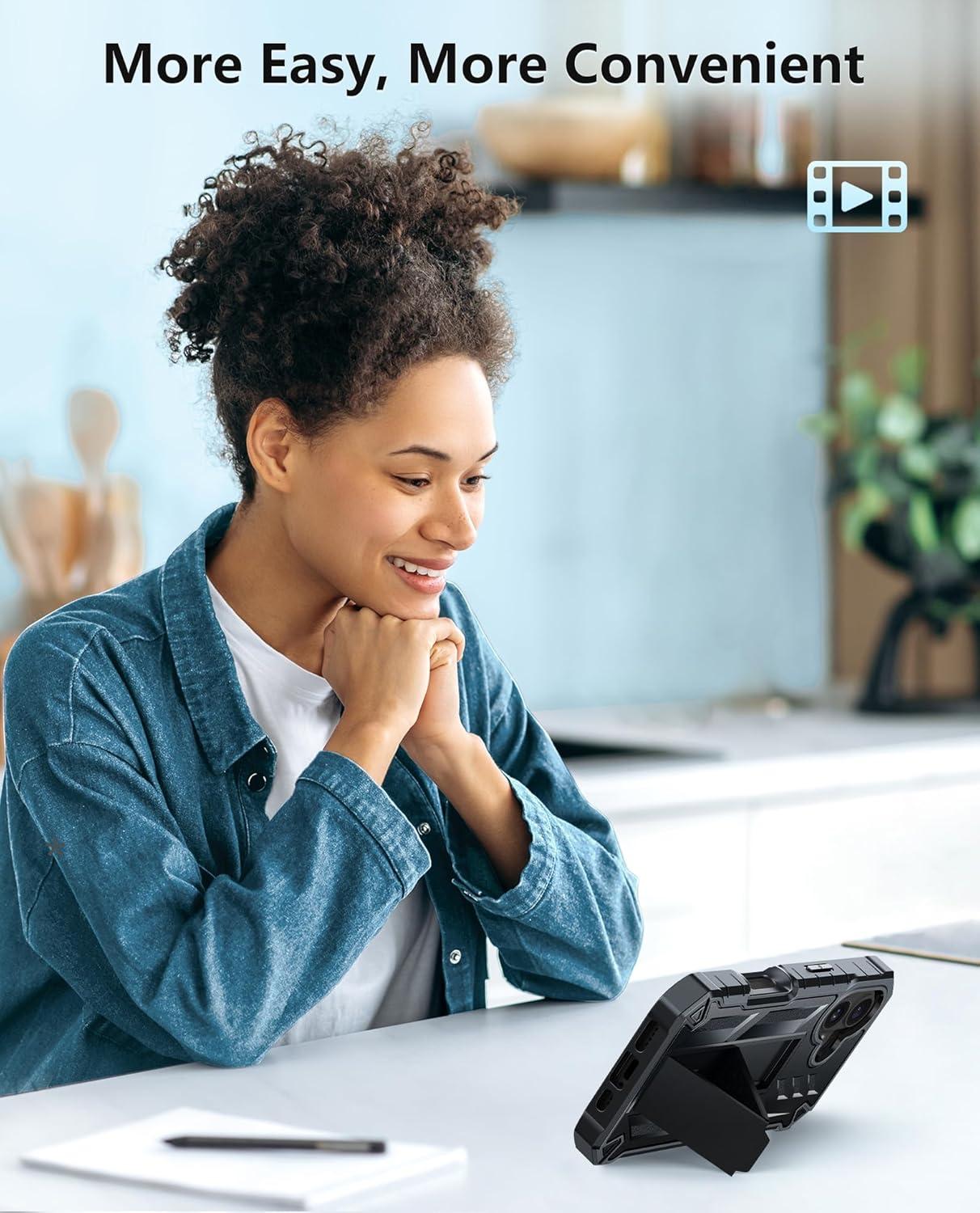 imageFNTCASE for iPhone 16e 2025 Case for iPhone 16E Military Grade Rugged Phone Cover with Kickstand ampamp Holster Shockproof TPU Protection Bumper Matte Textured Design Heavy Duty Protector BlackBlack