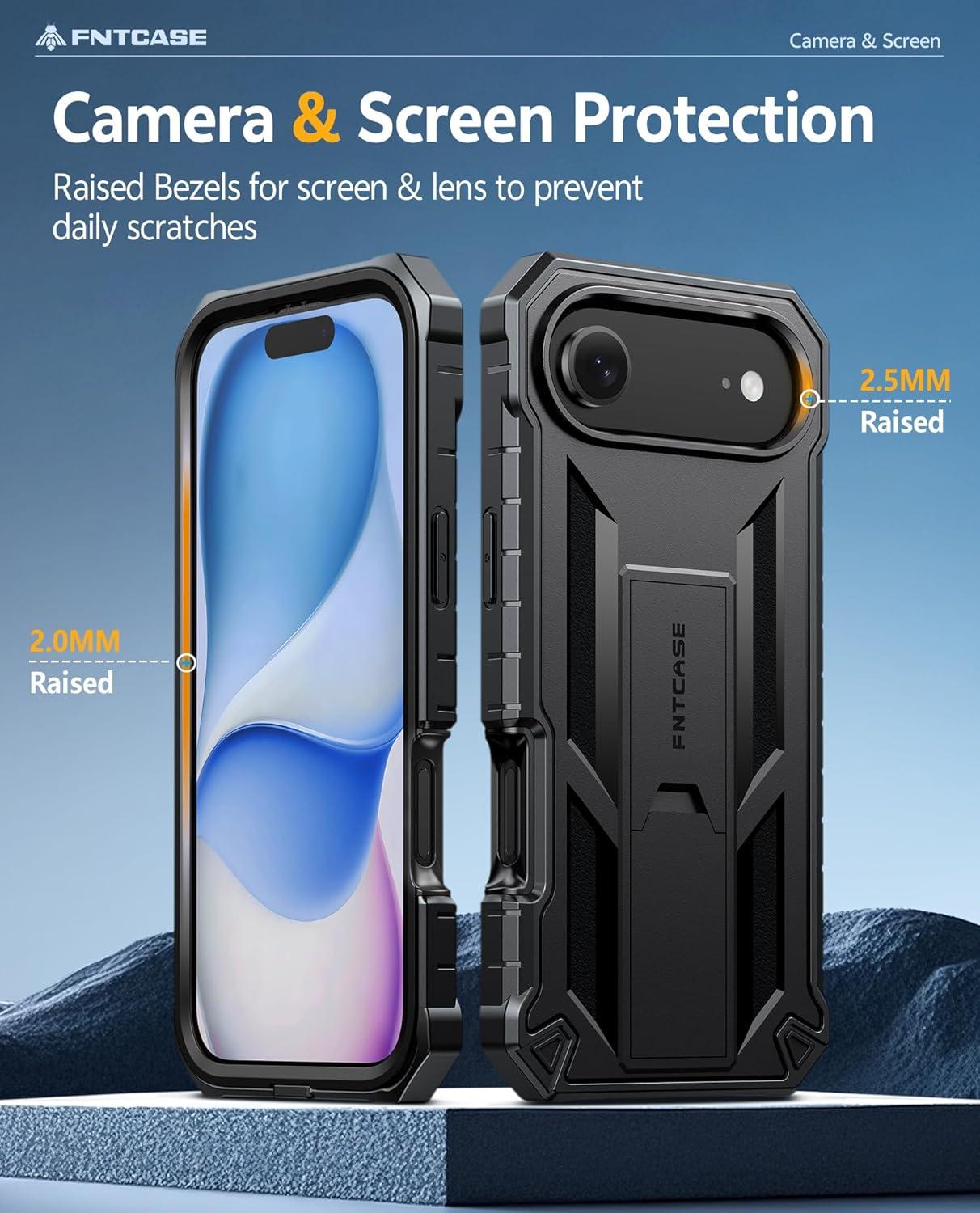 imageFNTCASE for iPhone 16e 2025 Case for iPhone 16E Military Grade Rugged Phone Cover with Kickstand ampamp Holster Shockproof TPU Protection Bumper Matte Textured Design Heavy Duty Protector BlackBlack