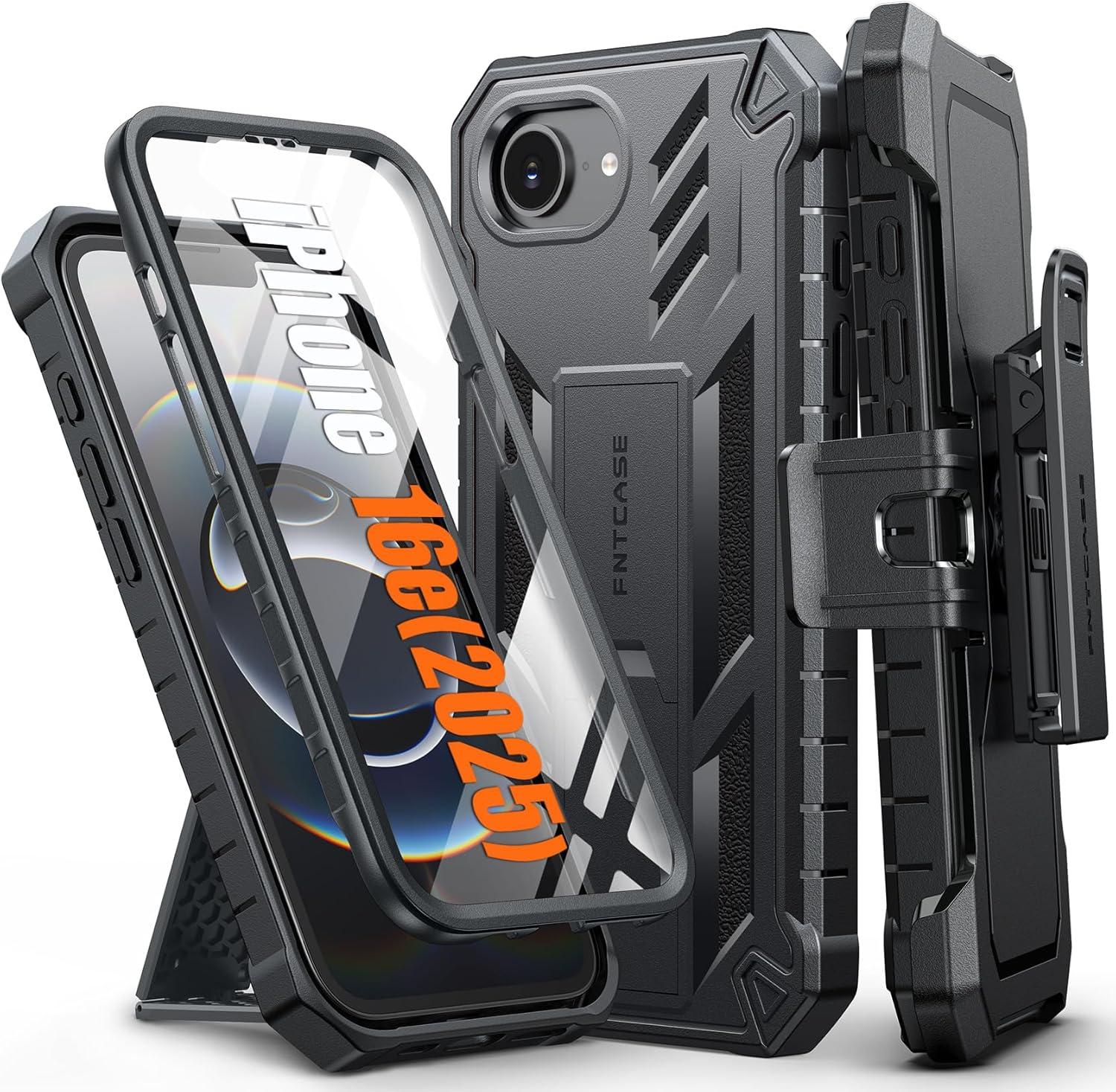 imageFNTCASE for iPhone 16e 2025 Case for iPhone 16E Military Grade Rugged Phone Cover with Kickstand ampamp Holster Shockproof TPU Protection Bumper Matte Textured Design Heavy Duty Protector BlackBlack