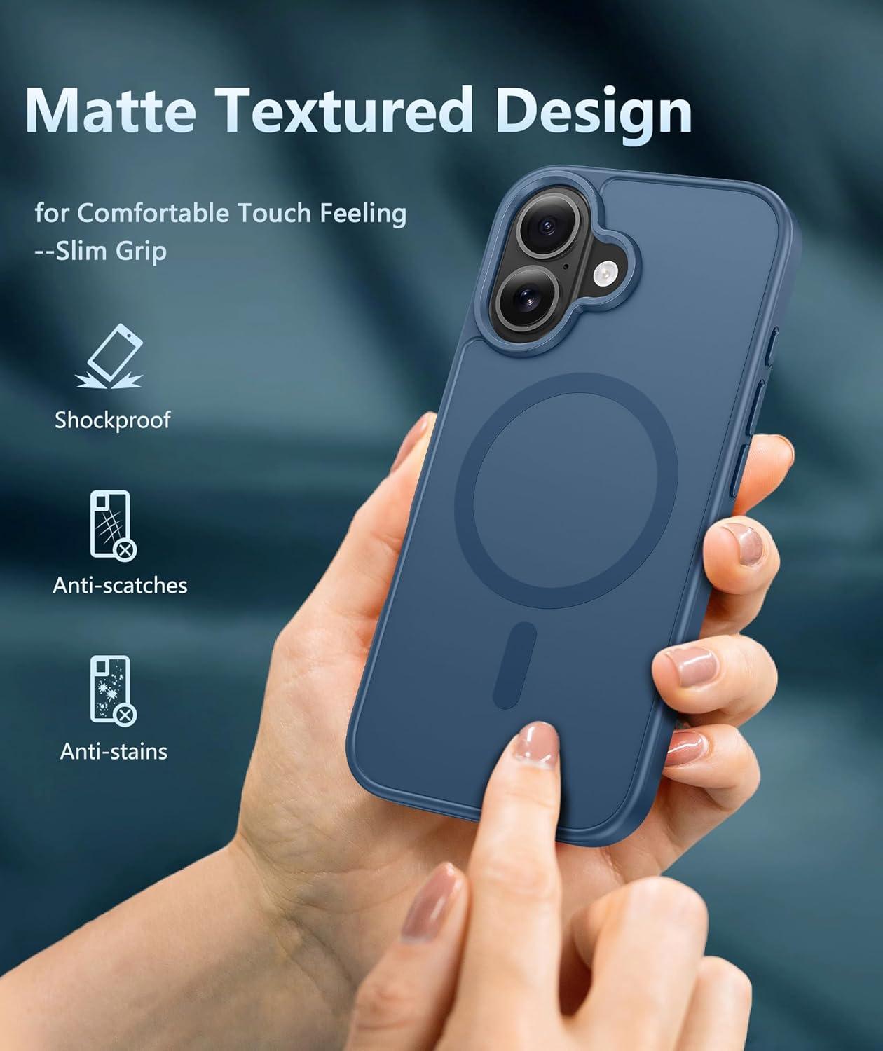 imageFNTCASE for iPhone 16e Phone Case Magnetic Matte Textured Silicone Shockproof Military Grade Drop Protection Cell Phone Cover Compatible with Magsafe Slim Rugged AntiSlip Protective BumperBlue