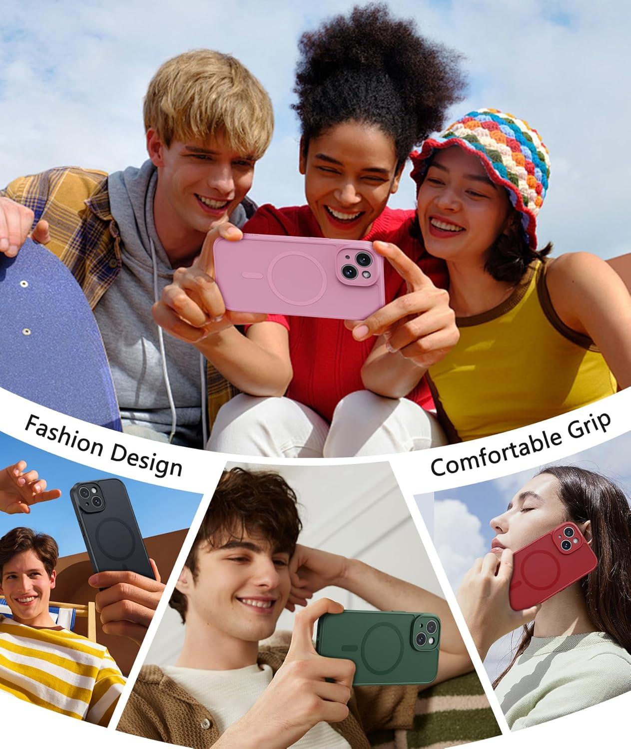 imageFNTCASE for iPhone 16e Phone Case Magnetic Matte Textured Silicone Shockproof Military Grade Drop Protection Cell Phone Cover Compatible with Magsafe Slim Rugged AntiSlip Protective BumperBlue