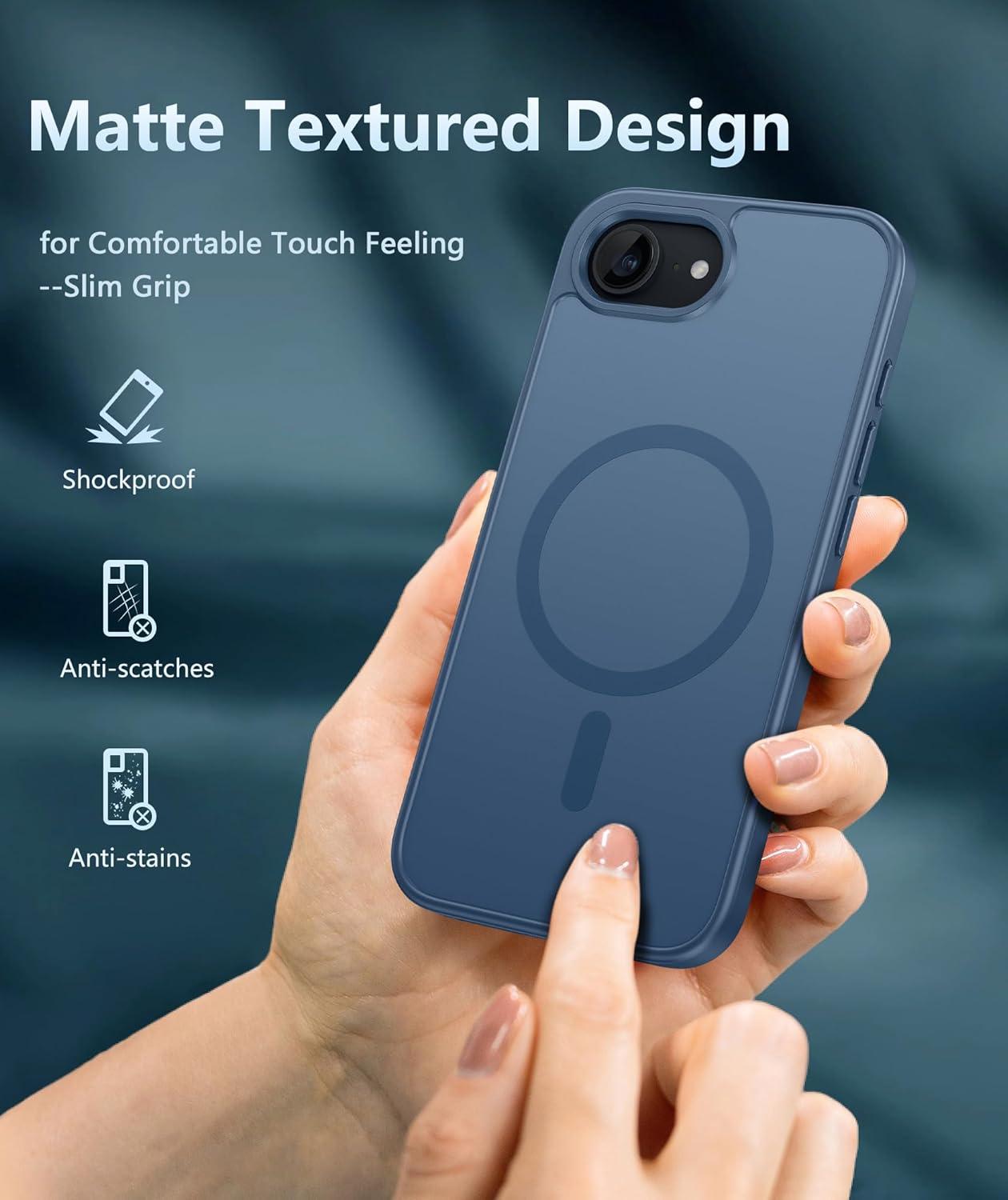 imageFNTCASE for iPhone 16e Phone Case Magnetic Matte Textured Silicone Shockproof Military Grade Drop Protection Cell Phone Cover Compatible with Magsafe Slim Rugged AntiSlip Protective BumperBlue
