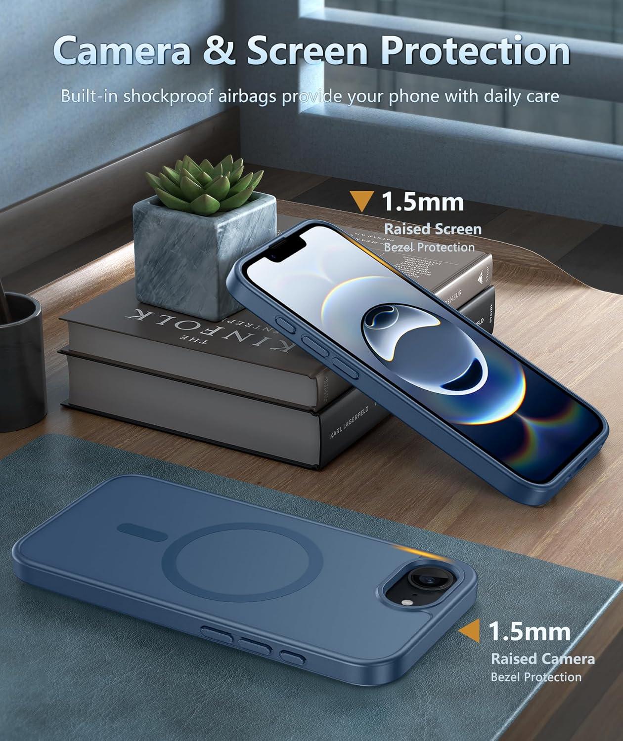 imageFNTCASE for iPhone 16e Phone Case Magnetic Matte Textured Silicone Shockproof Military Grade Drop Protection Cell Phone Cover Compatible with Magsafe Slim Rugged AntiSlip Protective BumperBlue