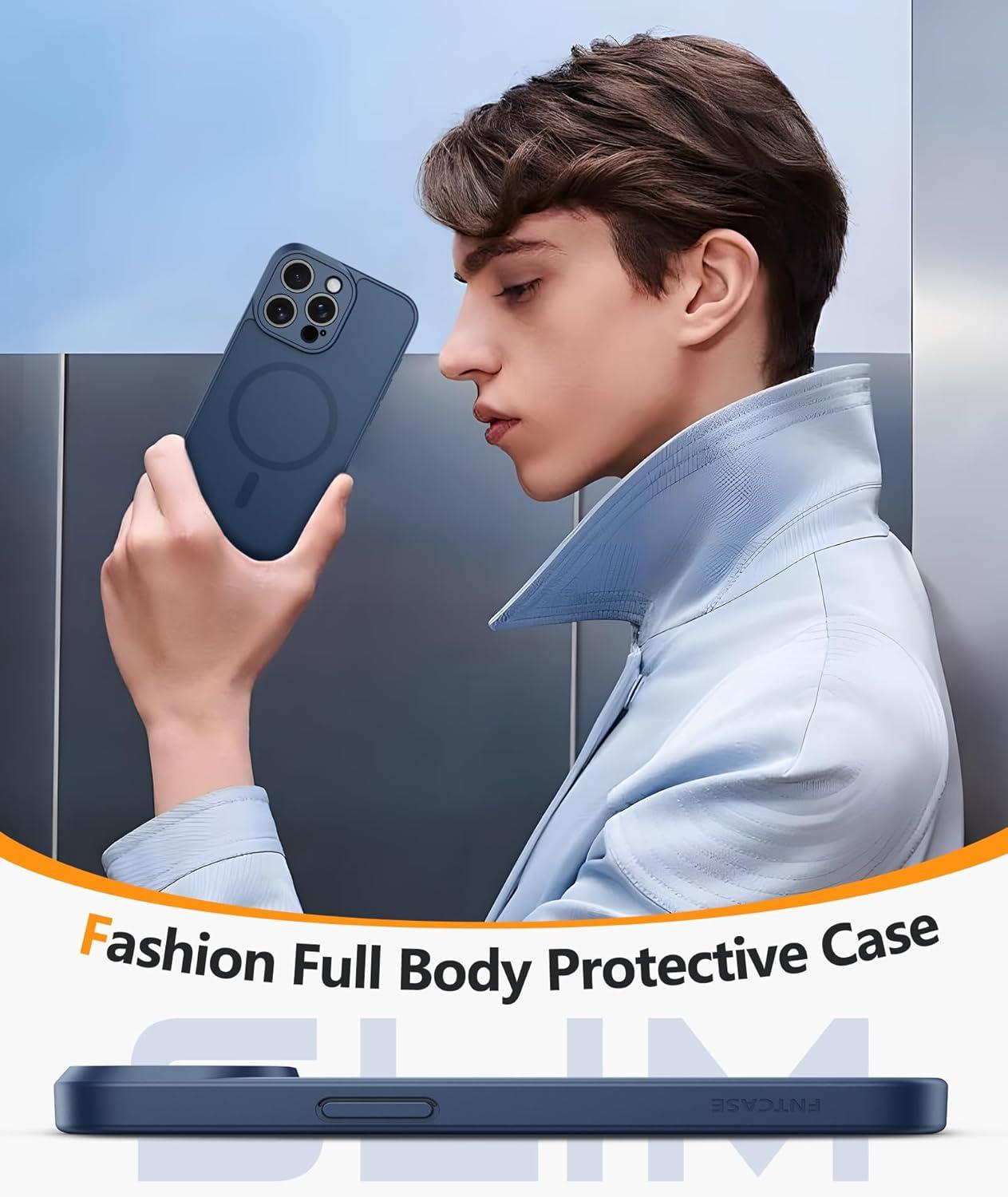 imageFNTCASE for iPhone 16e Phone Case Magnetic Matte Textured Silicone Shockproof Military Grade Drop Protection Cell Phone Cover Compatible with Magsafe Slim Rugged AntiSlip Protective BumperBlue