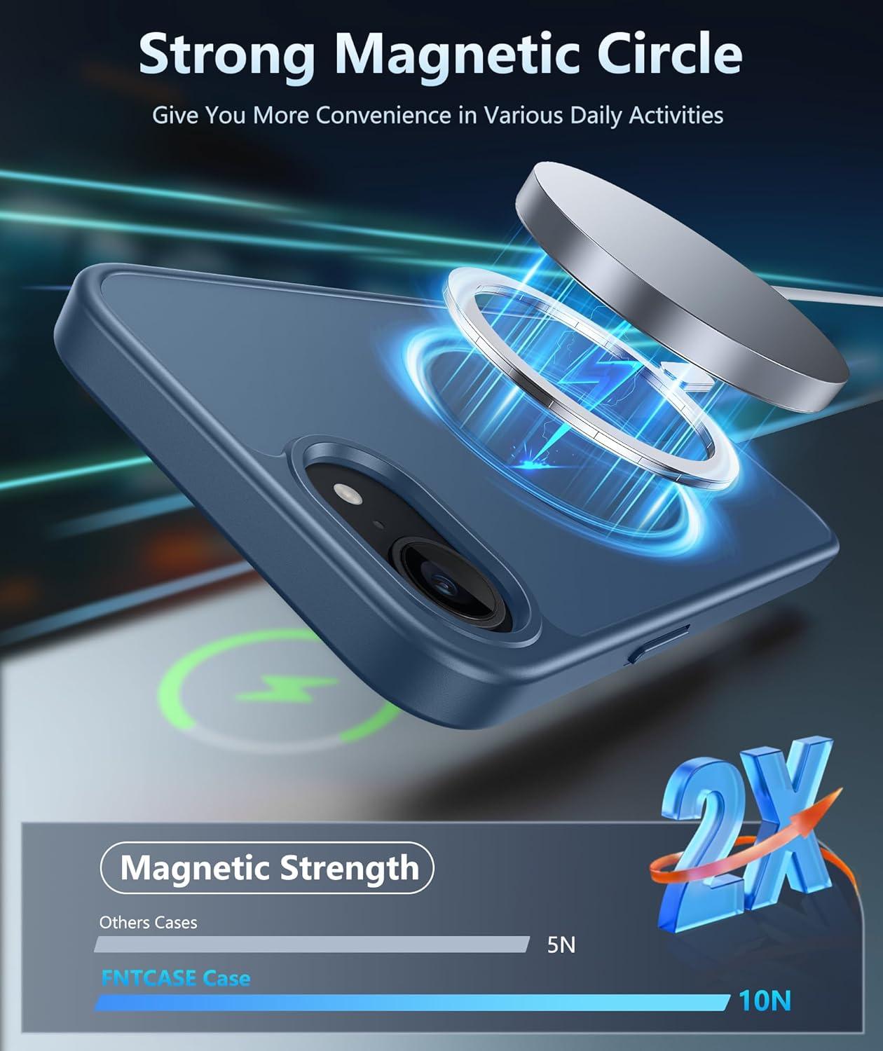 imageFNTCASE for iPhone 16e Phone Case Magnetic Matte Textured Silicone Shockproof Military Grade Drop Protection Cell Phone Cover Compatible with Magsafe Slim Rugged AntiSlip Protective BumperBlue