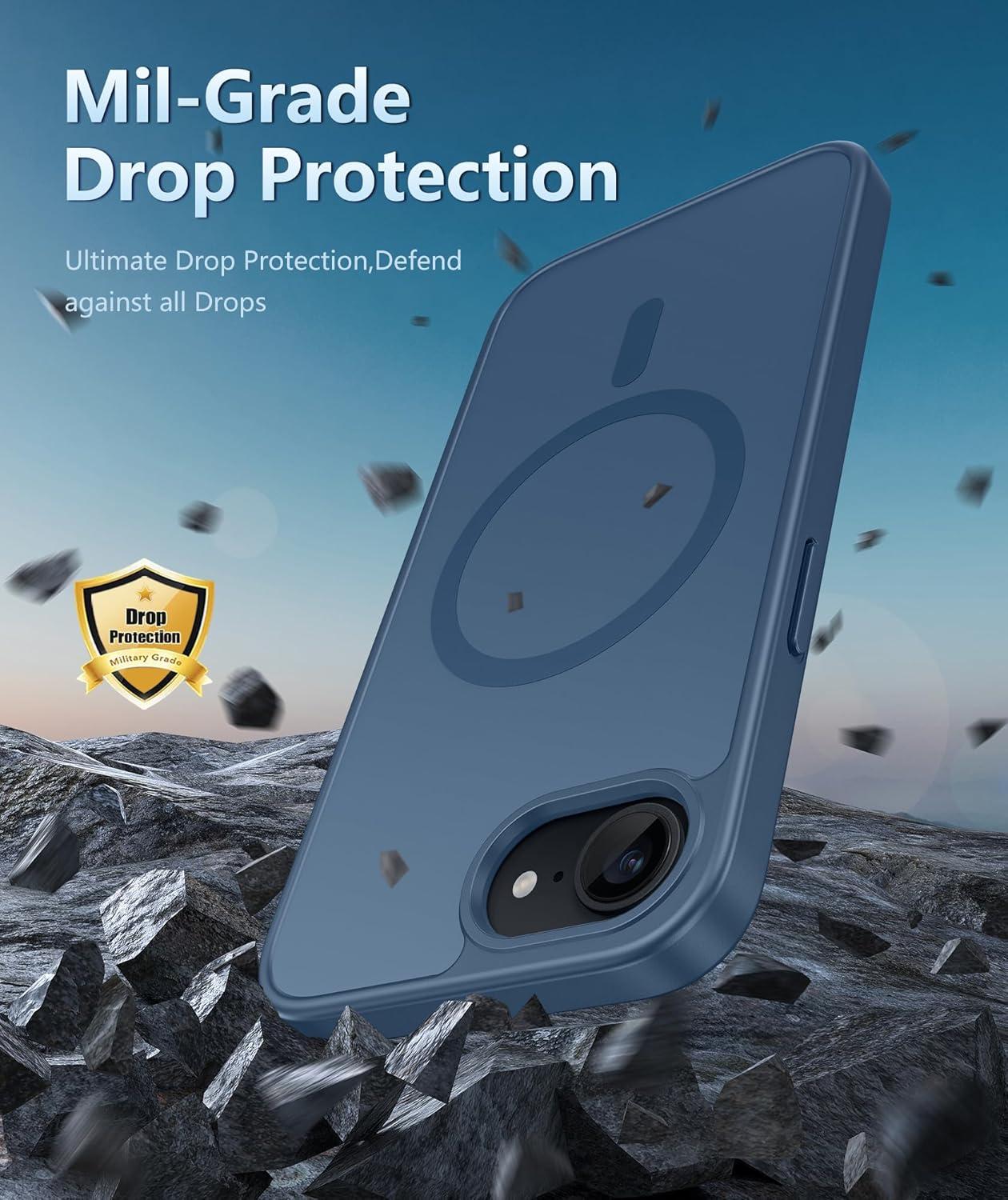 imageFNTCASE for iPhone 16e Phone Case Magnetic Matte Textured Silicone Shockproof Military Grade Drop Protection Cell Phone Cover Compatible with Magsafe Slim Rugged AntiSlip Protective BumperBlue
