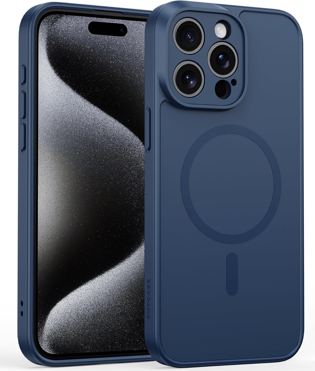 imageFNTCASE for iPhone 16e Phone Case Magnetic Matte Textured Silicone Shockproof Military Grade Drop Protection Cell Phone Cover Compatible with Magsafe Slim Rugged AntiSlip Protective BumperBlue