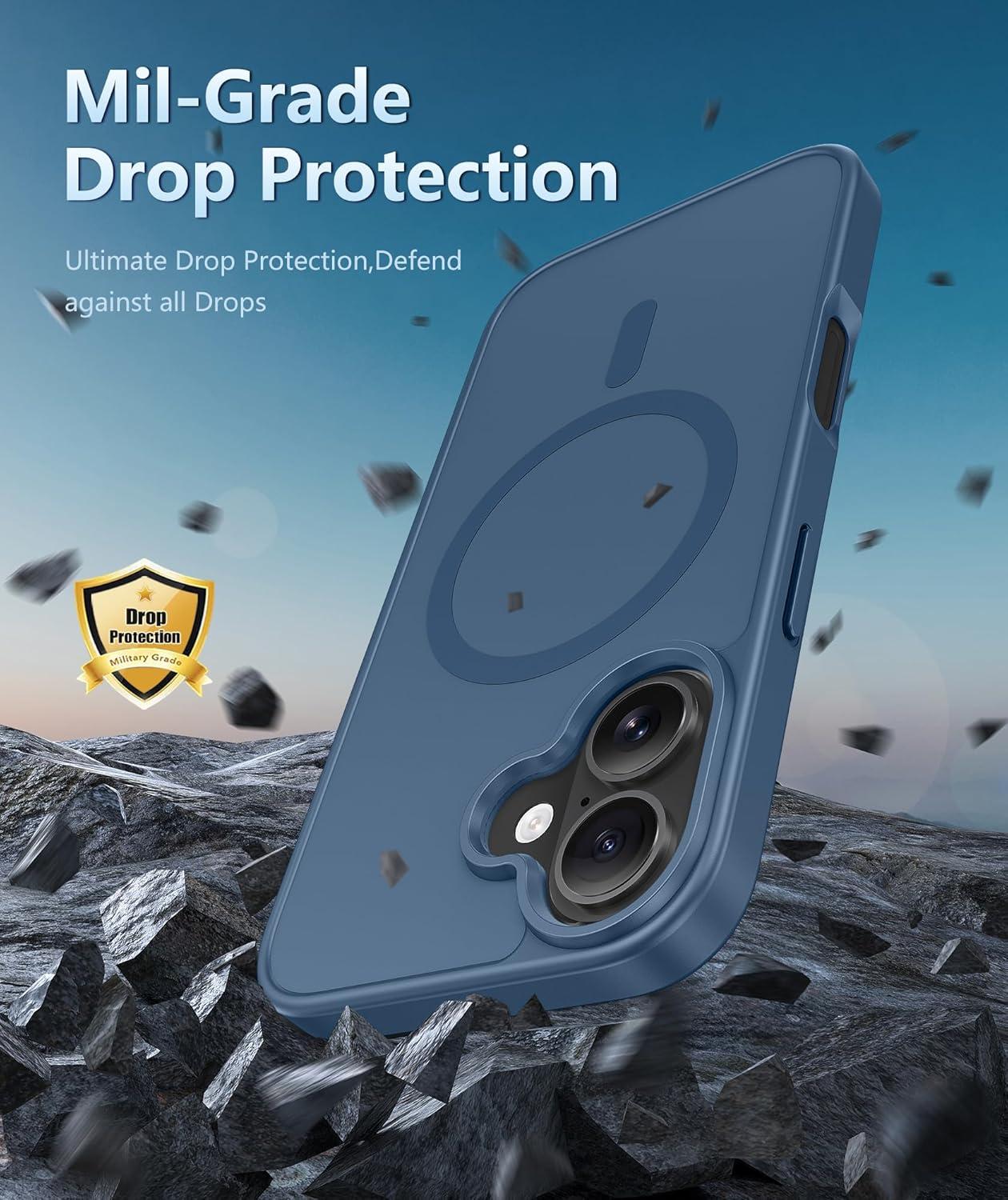 imageFNTCASE for iPhone 16e Phone Case Magnetic Matte Textured Silicone Shockproof Military Grade Drop Protection Cell Phone Cover Compatible with Magsafe Slim Rugged AntiSlip Protective BumperBlue