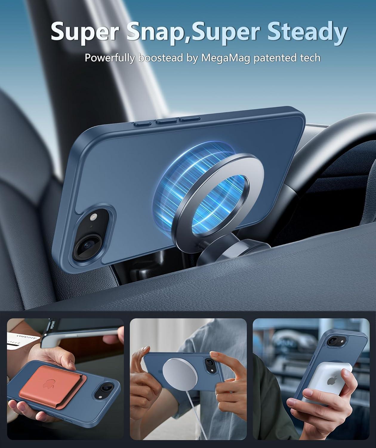 imageFNTCASE for iPhone 16e Phone Case Magnetic Matte Textured Silicone Shockproof Military Grade Drop Protection Cell Phone Cover Compatible with Magsafe Slim Rugged AntiSlip Protective BumperBlue