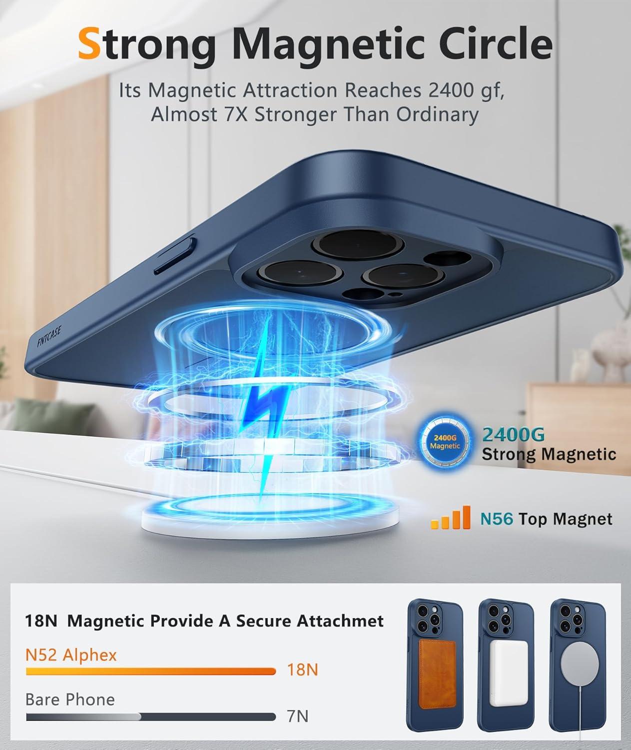 imageFNTCASE for iPhone 16e Phone Case Magnetic Matte Textured Silicone Shockproof Military Grade Drop Protection Cell Phone Cover Compatible with Magsafe Slim Rugged AntiSlip Protective BumperBlue