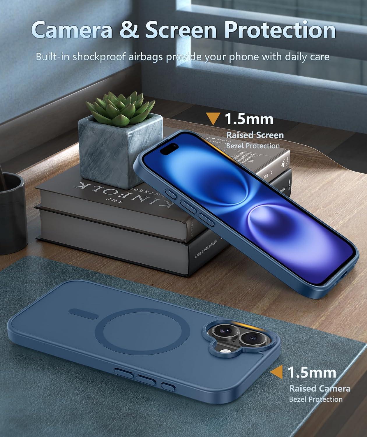 imageFNTCASE for iPhone 16e Phone Case Magnetic Matte Textured Silicone Shockproof Military Grade Drop Protection Cell Phone Cover Compatible with Magsafe Slim Rugged AntiSlip Protective BumperBlue