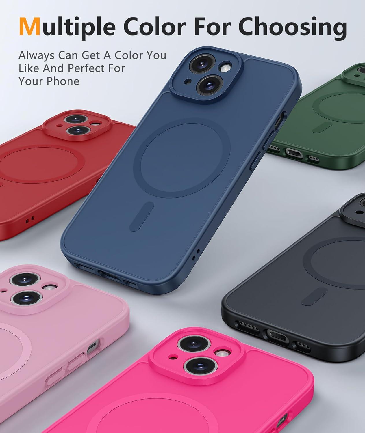 imageFNTCASE for iPhone 16e Phone Case Magnetic Matte Textured Silicone Shockproof Military Grade Drop Protection Cell Phone Cover Compatible with Magsafe Slim Rugged AntiSlip Protective BumperBlue