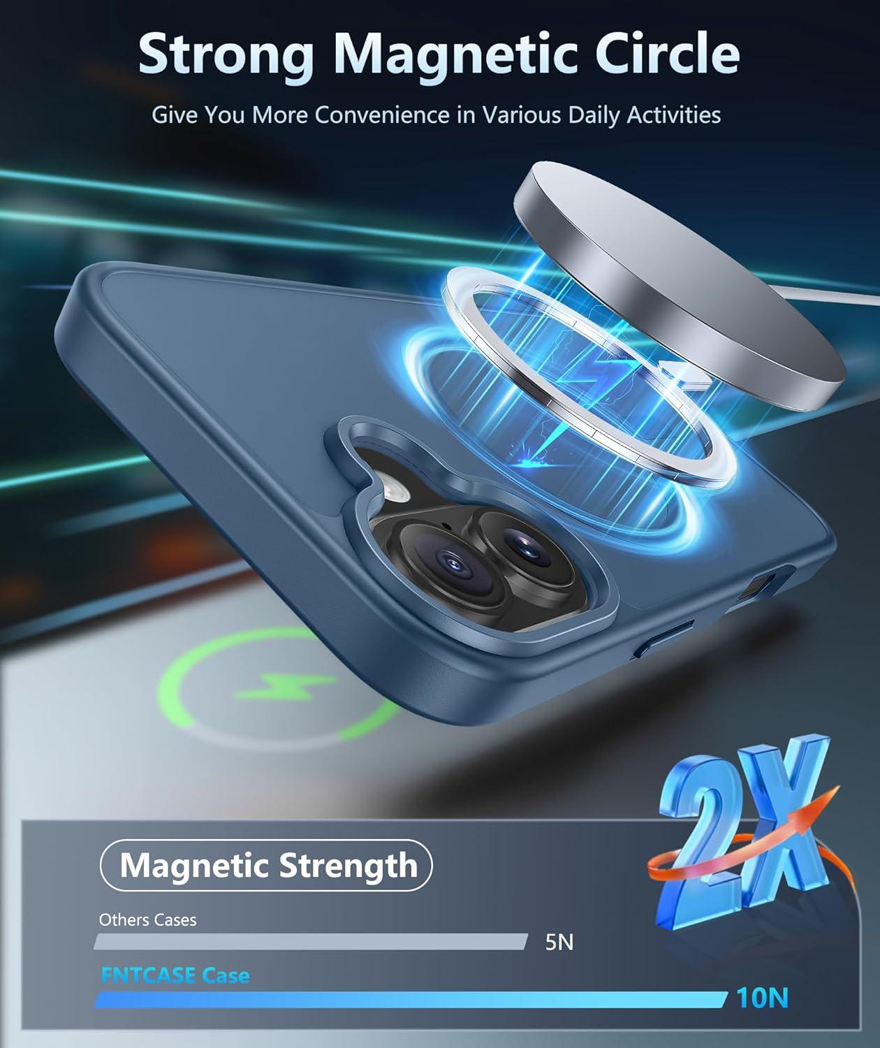 imageFNTCASE for iPhone 16e Phone Case Magnetic Matte Textured Silicone Shockproof Military Grade Drop Protection Cell Phone Cover Compatible with Magsafe Slim Rugged AntiSlip Protective BumperBlue